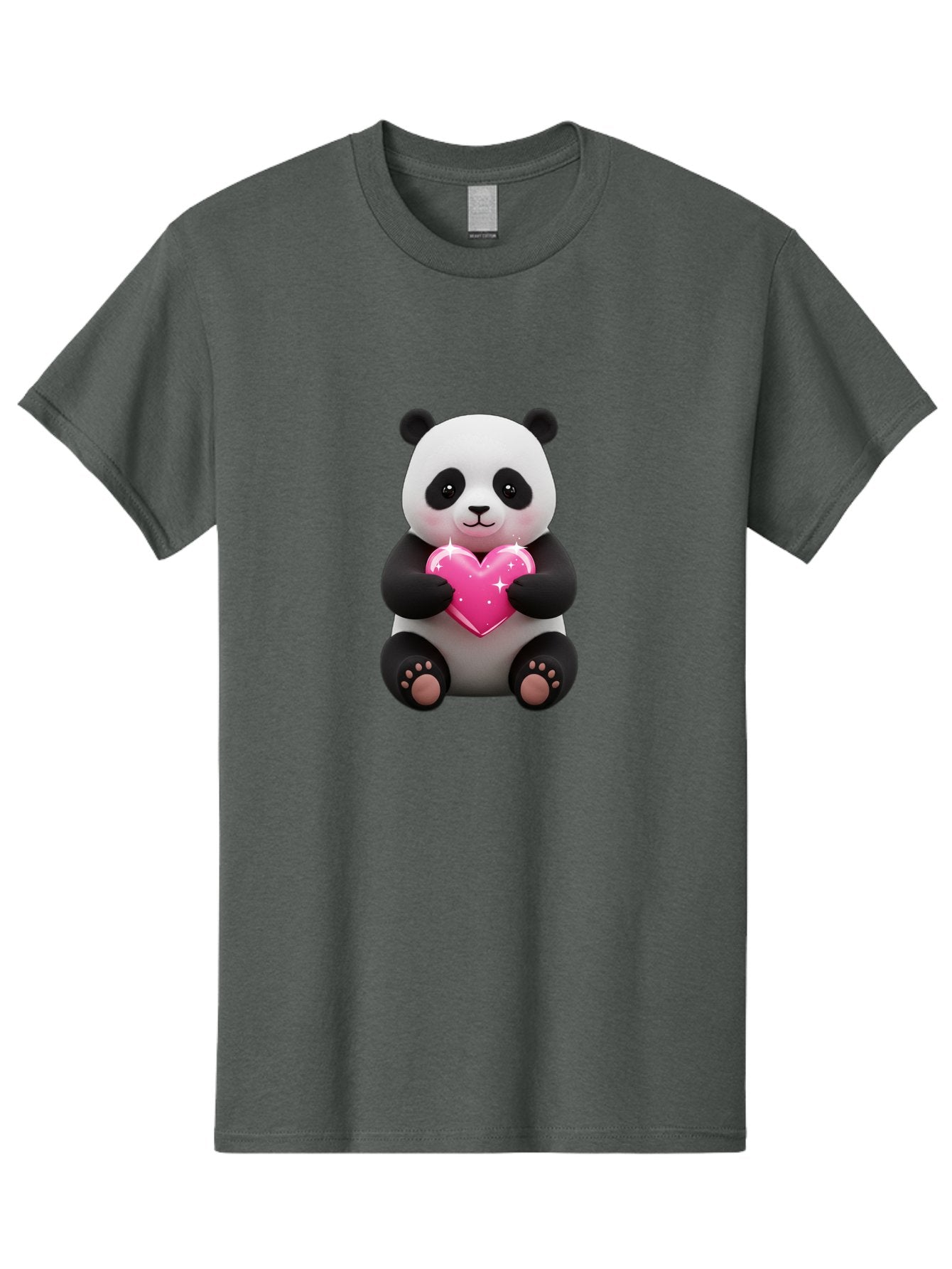 Panda-Holding-Pink-Heart Men'S Graphic Tee, 100% Cotton, Comfortable Casual Summer Wear, Machine Washable, Cute Panda Bear, Holding Pink Heart, Adorable Cartoon Character, Sweet Love Symbol, Sparkly Heart, Soft Paws, Endearing Expression, Bae601 15