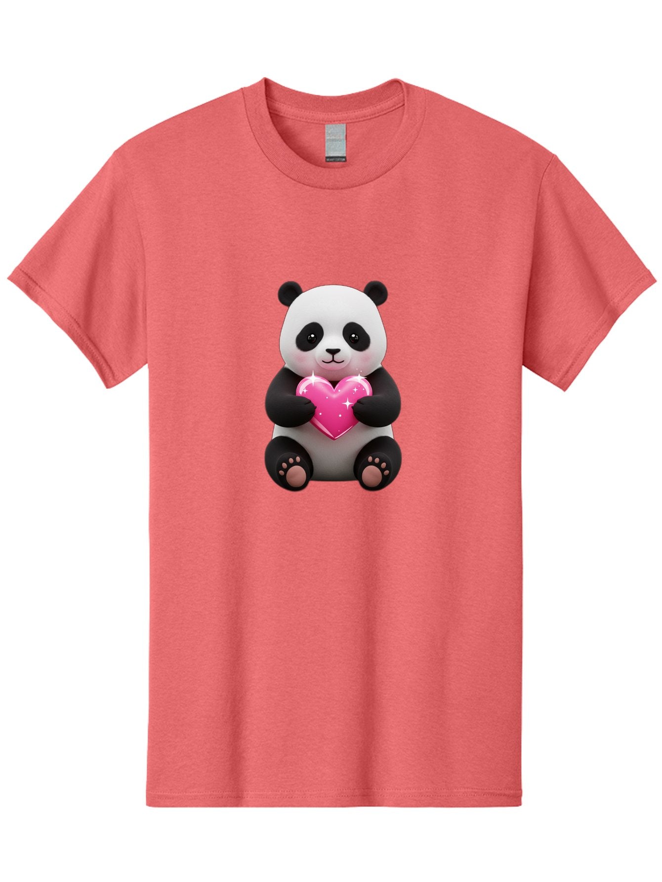 Panda-Holding-Pink-Heart Men'S Graphic Tee, 100% Cotton, Comfortable Casual Summer Wear, Machine Washable, Cute Panda Bear, Holding Pink Heart, Adorable Cartoon Character, Sweet Love Symbol, Sparkly Heart, Soft Paws, Endearing Expression, Bae601 14