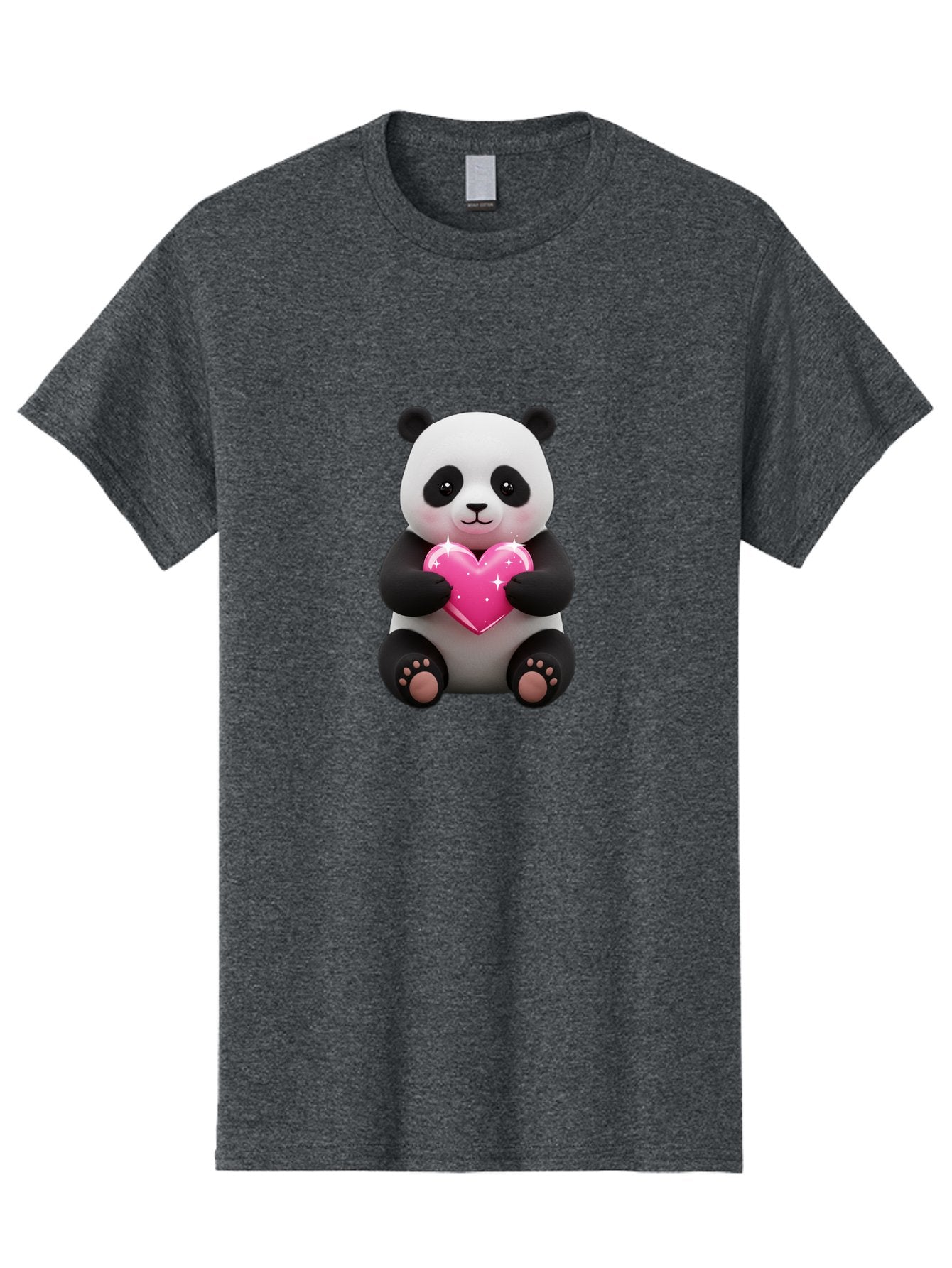 Panda-Holding-Pink-Heart Men'S Graphic Tee, 100% Cotton, Comfortable Casual Summer Wear, Machine Washable, Cute Panda Bear, Holding Pink Heart, Adorable Cartoon Character, Sweet Love Symbol, Sparkly Heart, Soft Paws, Endearing Expression, Bae601 12
