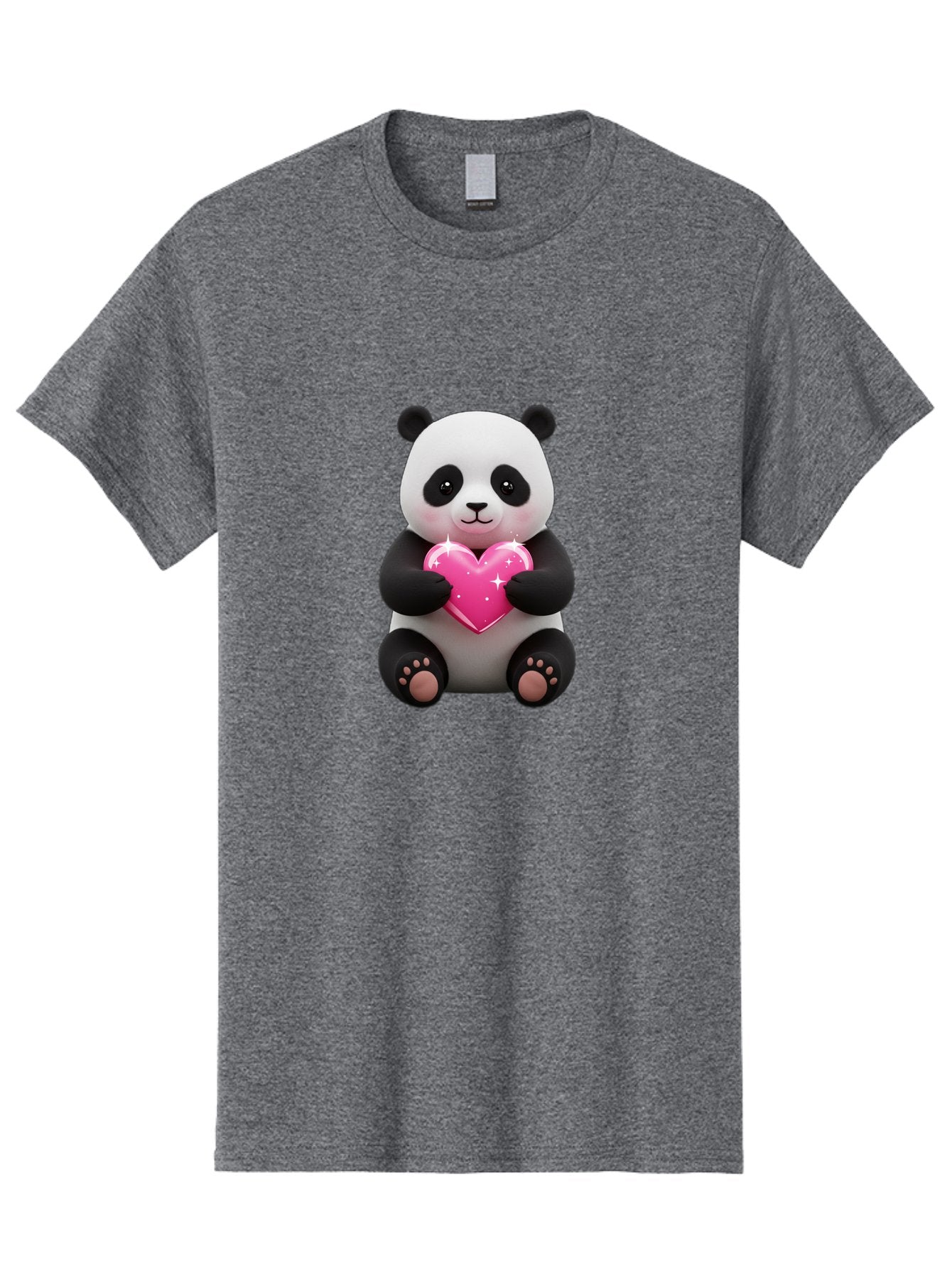 Panda-Holding-Pink-Heart Men'S Graphic Tee, 100% Cotton, Comfortable Casual Summer Wear, Machine Washable, Cute Panda Bear, Holding Pink Heart, Adorable Cartoon Character, Sweet Love Symbol, Sparkly Heart, Soft Paws, Endearing Expression, Bae601 4