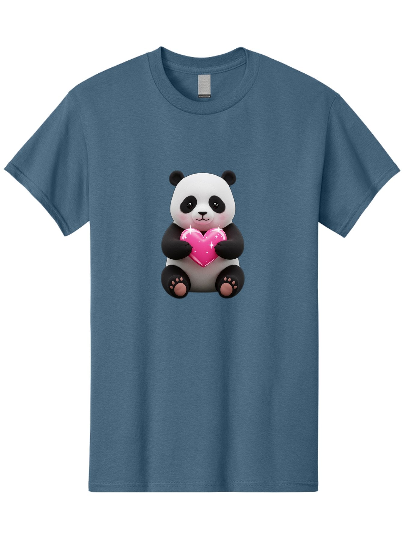 Panda-Holding-Pink-Heart Men'S Graphic Tee, 100% Cotton, Comfortable Casual Summer Wear, Machine Washable, Cute Panda Bear, Holding Pink Heart, Adorable Cartoon Character, Sweet Love Symbol, Sparkly Heart, Soft Paws, Endearing Expression, Bae601 13