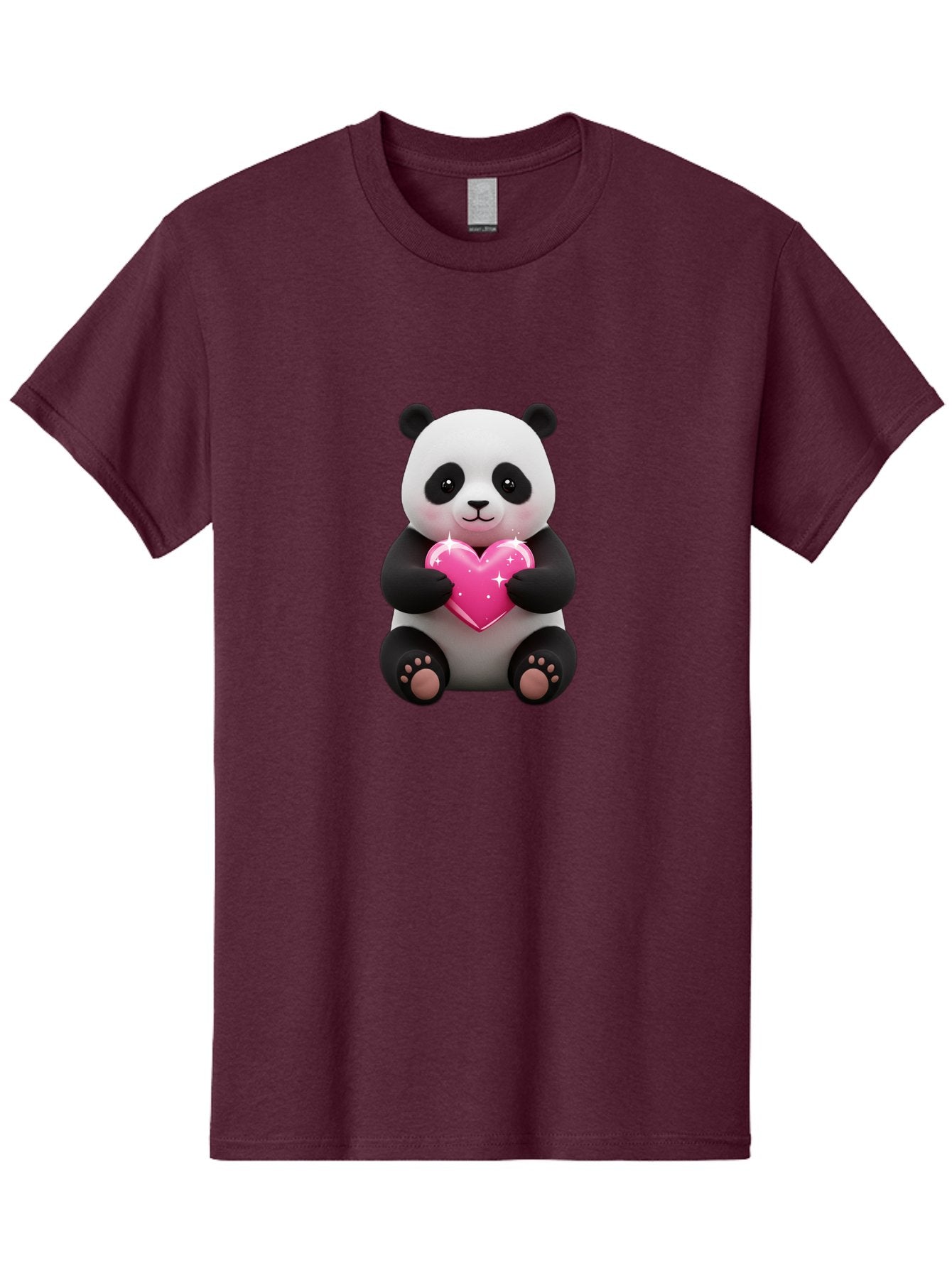 Panda-Holding-Pink-Heart Men'S Graphic Tee, 100% Cotton, Comfortable Casual Summer Wear, Machine Washable, Cute Panda Bear, Holding Pink Heart, Adorable Cartoon Character, Sweet Love Symbol, Sparkly Heart, Soft Paws, Endearing Expression, Bae601 7