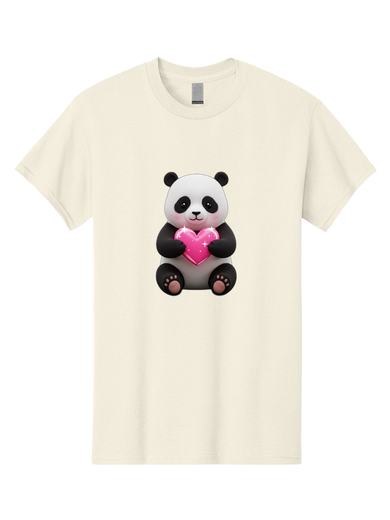 Panda-Holding-Pink-Heart Men'S Graphic Tee, 100% Cotton, Comfortable Casual Summer Wear, Machine Washable, Cute Panda Bear, Holding Pink Heart, Adorable Cartoon Character, Sweet Love Symbol, Sparkly Heart, Soft Paws, Endearing Expression, Bae601 11