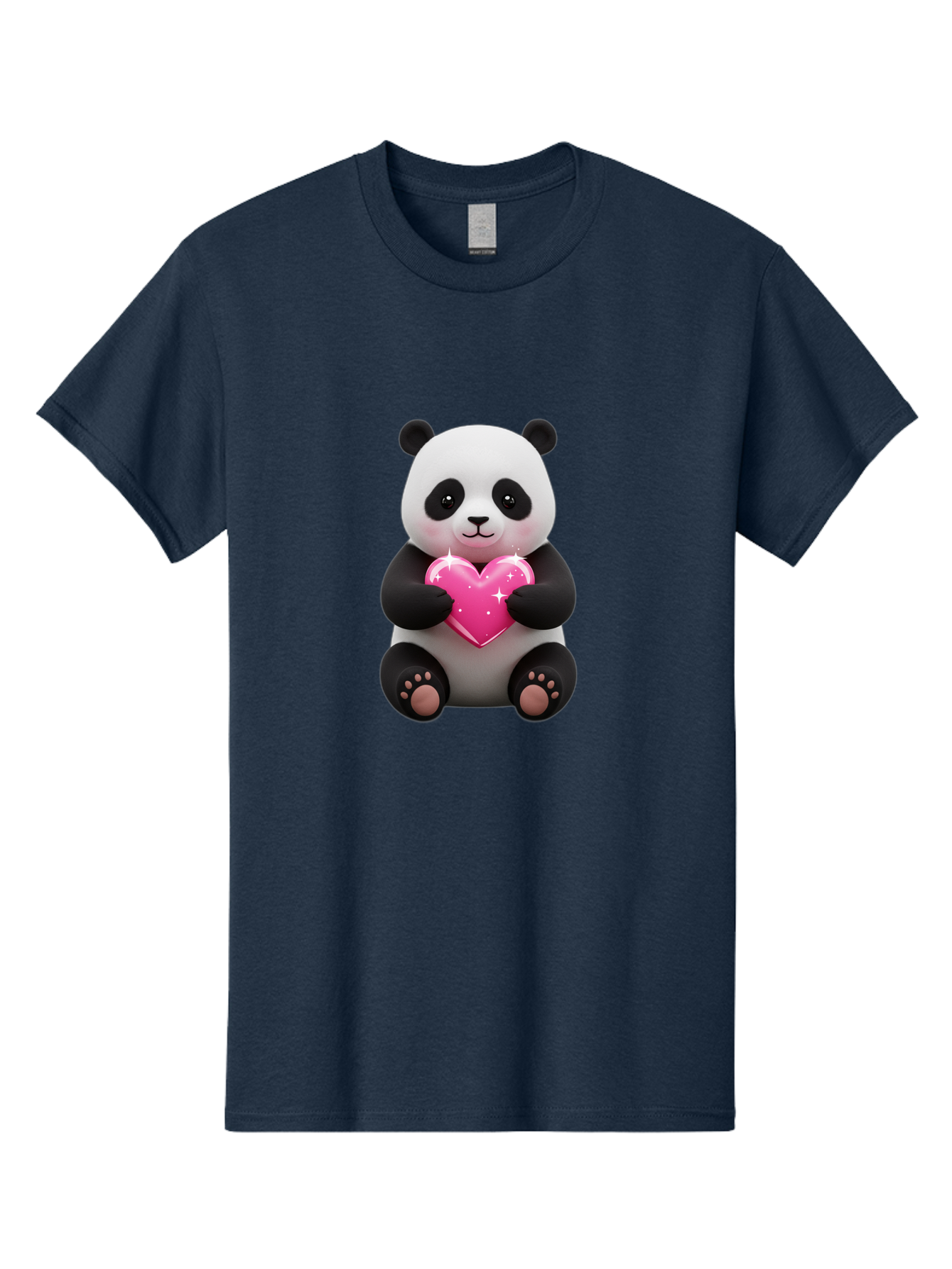 Panda-Holding-Pink-Heart Men'S Graphic Tee, 100% Cotton, Comfortable Casual Summer Wear, Machine Washable, Cute Panda Bear, Holding Pink Heart, Adorable Cartoon Character, Sweet Love Symbol, Sparkly Heart, Soft Paws, Endearing Expression, Bae601 5