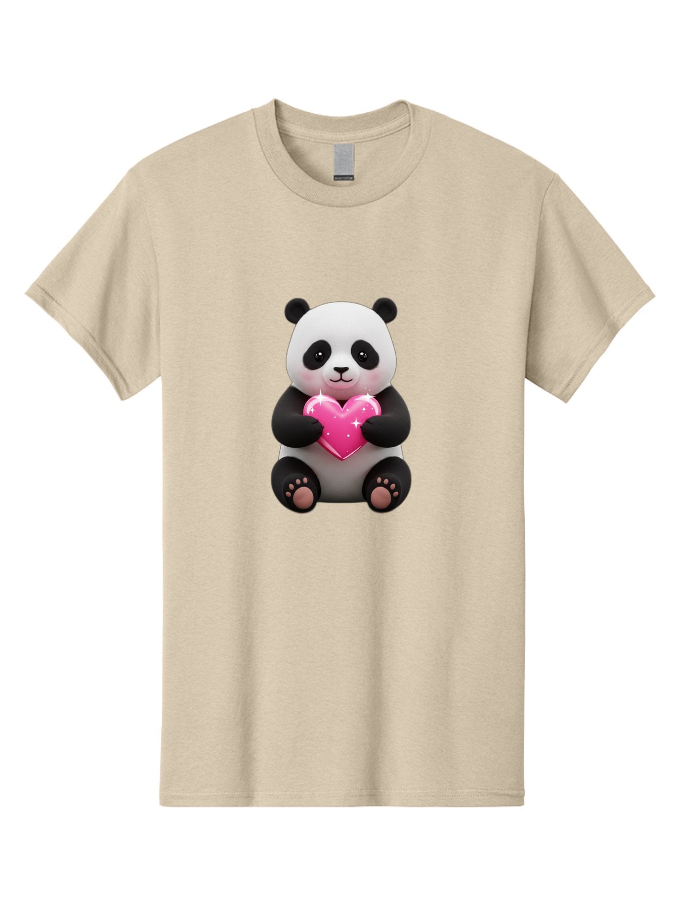 Panda-Holding-Pink-Heart Men'S Graphic Tee, 100% Cotton, Comfortable Casual Summer Wear, Machine Washable, Cute Panda Bear, Holding Pink Heart, Adorable Cartoon Character, Sweet Love Symbol, Sparkly Heart, Soft Paws, Endearing Expression, Bae601 6