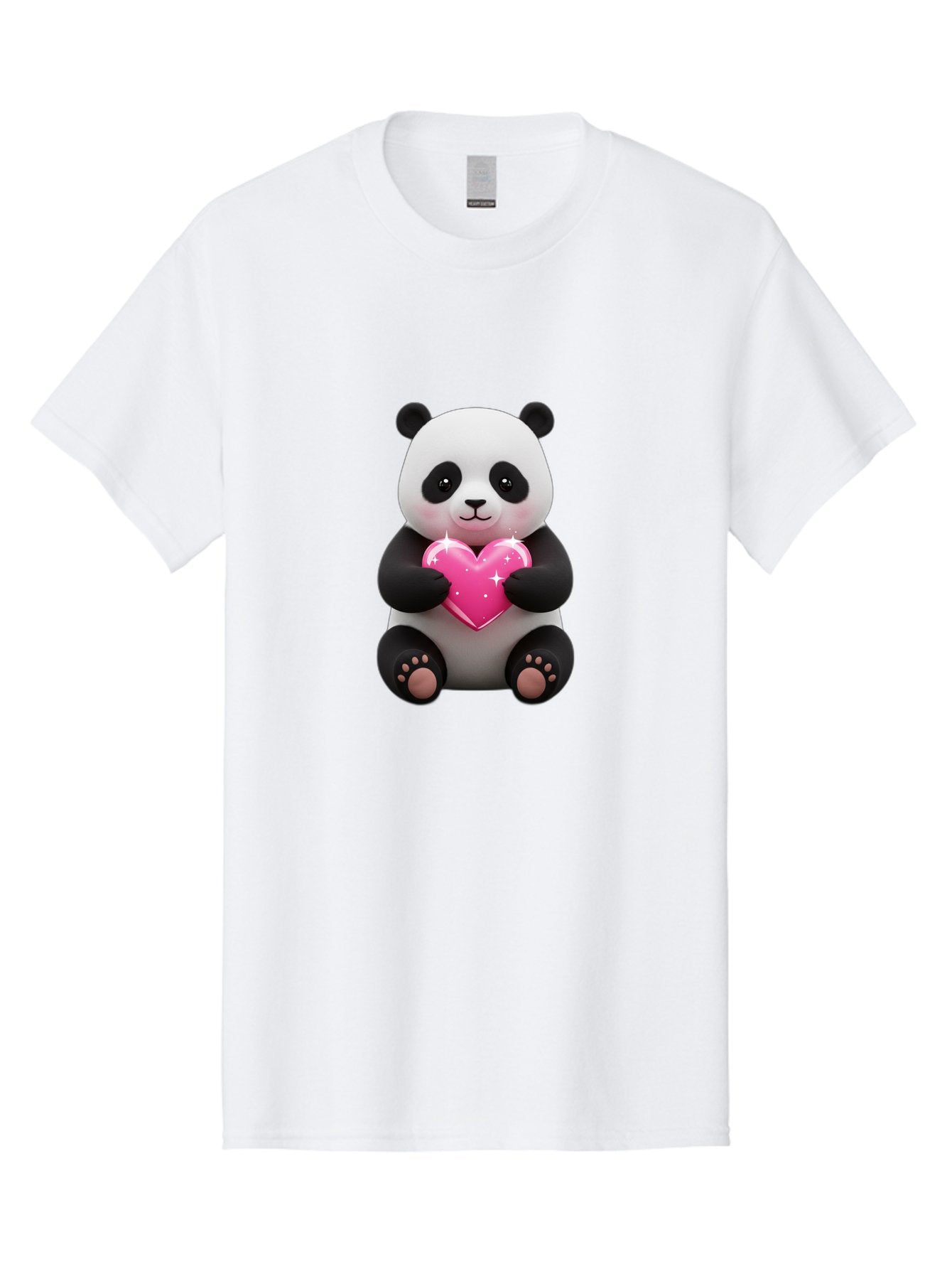 Panda-Holding-Pink-Heart Men'S Graphic Tee, 100% Cotton, Comfortable Casual Summer Wear, Machine Washable, Cute Panda Bear, Holding Pink Heart, Adorable Cartoon Character, Sweet Love Symbol, Sparkly Heart, Soft Paws, Endearing Expression, Bae601 5