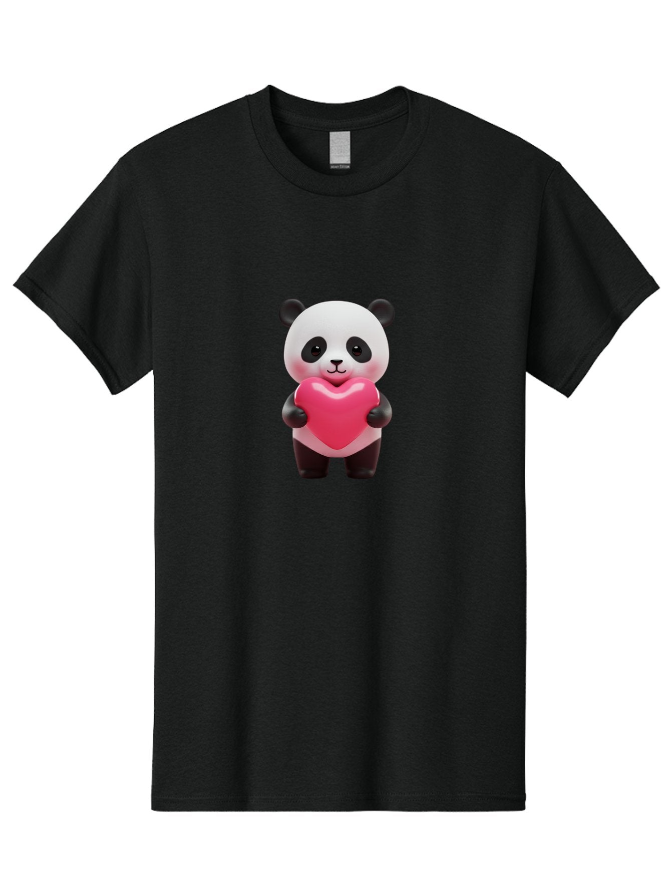 Panda-Hugging-Heart Men'S Graphic Tee, 100% Cotton, Comfortable Casual Summer Wear, Machine Washable, Cute Panda Holding Heart, Adorable Cartoon Character, Pink Heart Symbol, Love And Affection, Black And White Panda Bear, Bae602 11
