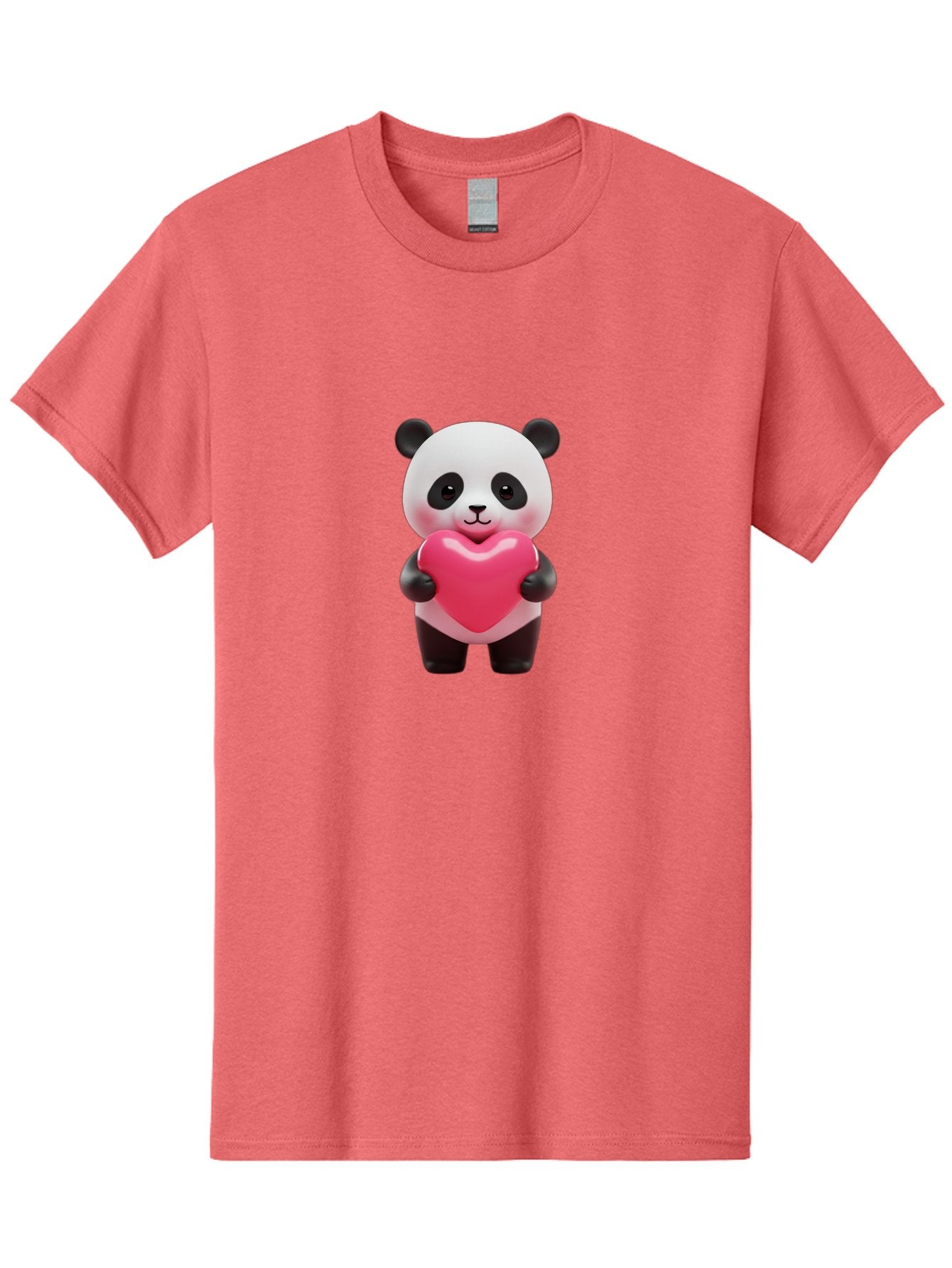 Panda-Hugging-Heart Men'S Graphic Tee, 100% Cotton, Comfortable Casual Summer Wear, Machine Washable, Cute Panda Holding Heart, Adorable Cartoon Character, Pink Heart Symbol, Love And Affection, Black And White Panda Bear, Bae602 10