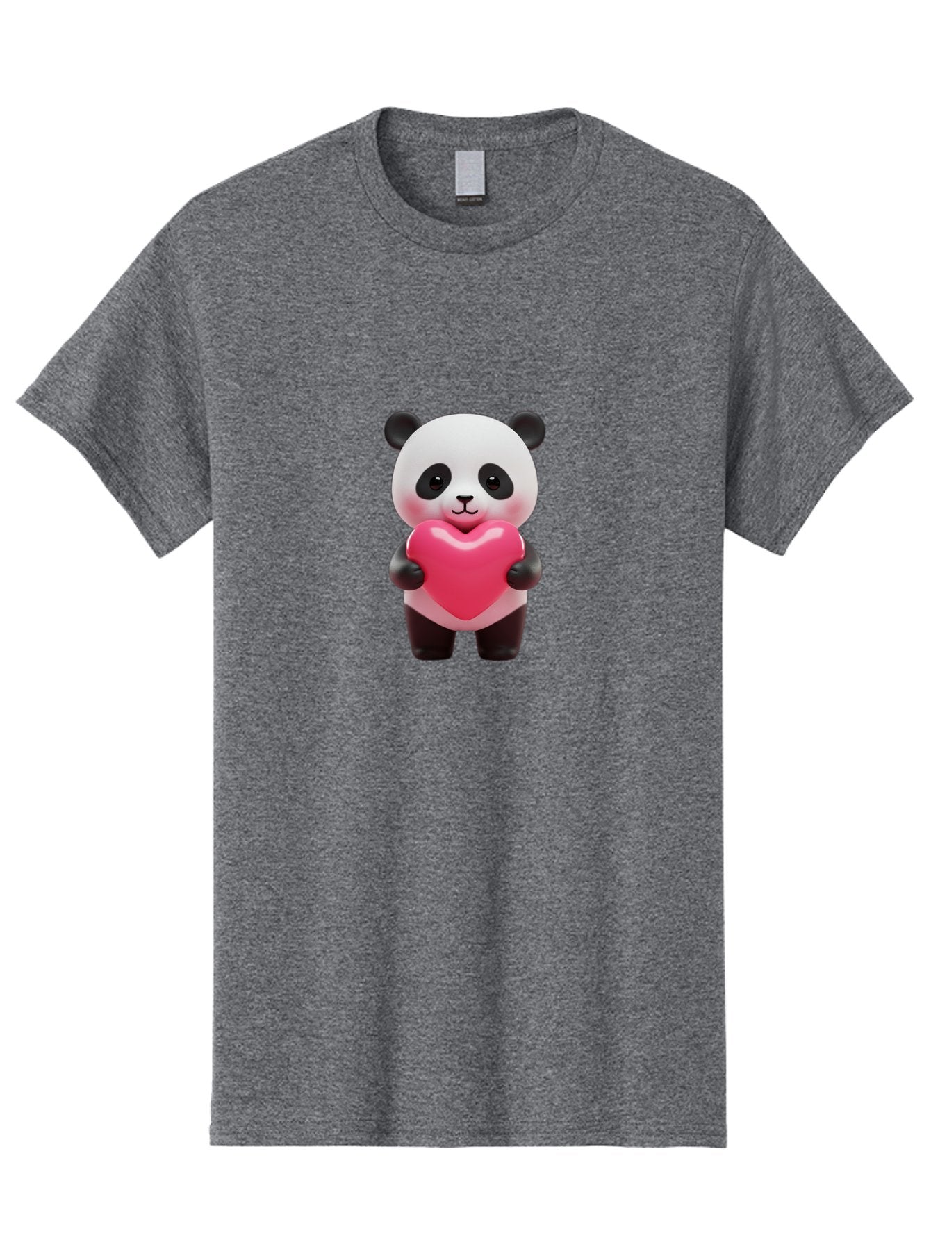 Panda-Hugging-Heart Men'S Graphic Tee, 100% Cotton, Comfortable Casual Summer Wear, Machine Washable, Cute Panda Holding Heart, Adorable Cartoon Character, Pink Heart Symbol, Love And Affection, Black And White Panda Bear, Bae602 4