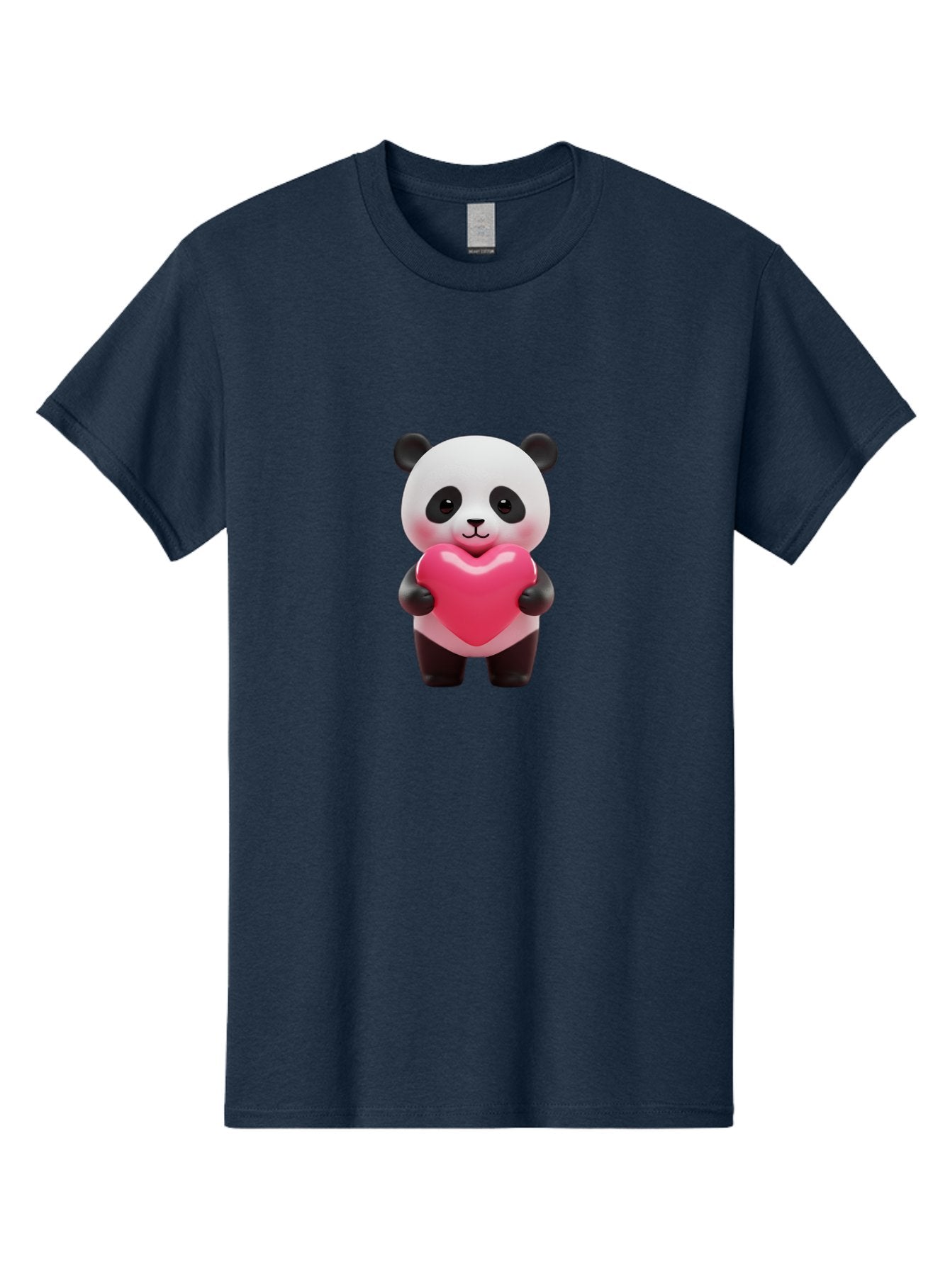 Panda-Hugging-Heart Men'S Graphic Tee, 100% Cotton, Comfortable Casual Summer Wear, Machine Washable, Cute Panda Holding Heart, Adorable Cartoon Character, Pink Heart Symbol, Love And Affection, Black And White Panda Bear, Bae602 3