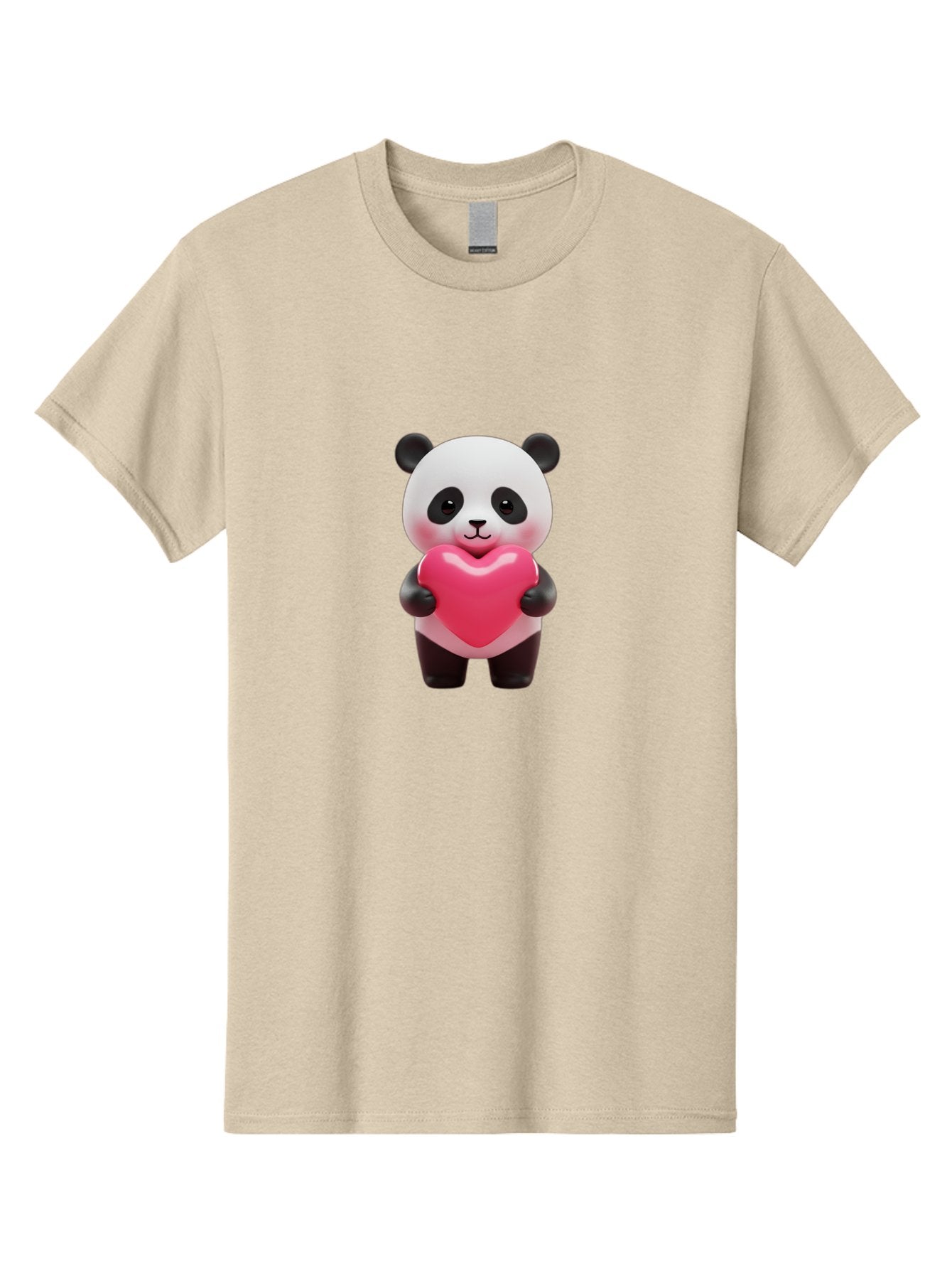 Panda-Hugging-Heart Men'S Graphic Tee, 100% Cotton, Comfortable Casual Summer Wear, Machine Washable, Cute Panda Holding Heart, Adorable Cartoon Character, Pink Heart Symbol, Love And Affection, Black And White Panda Bear, Bae602 5