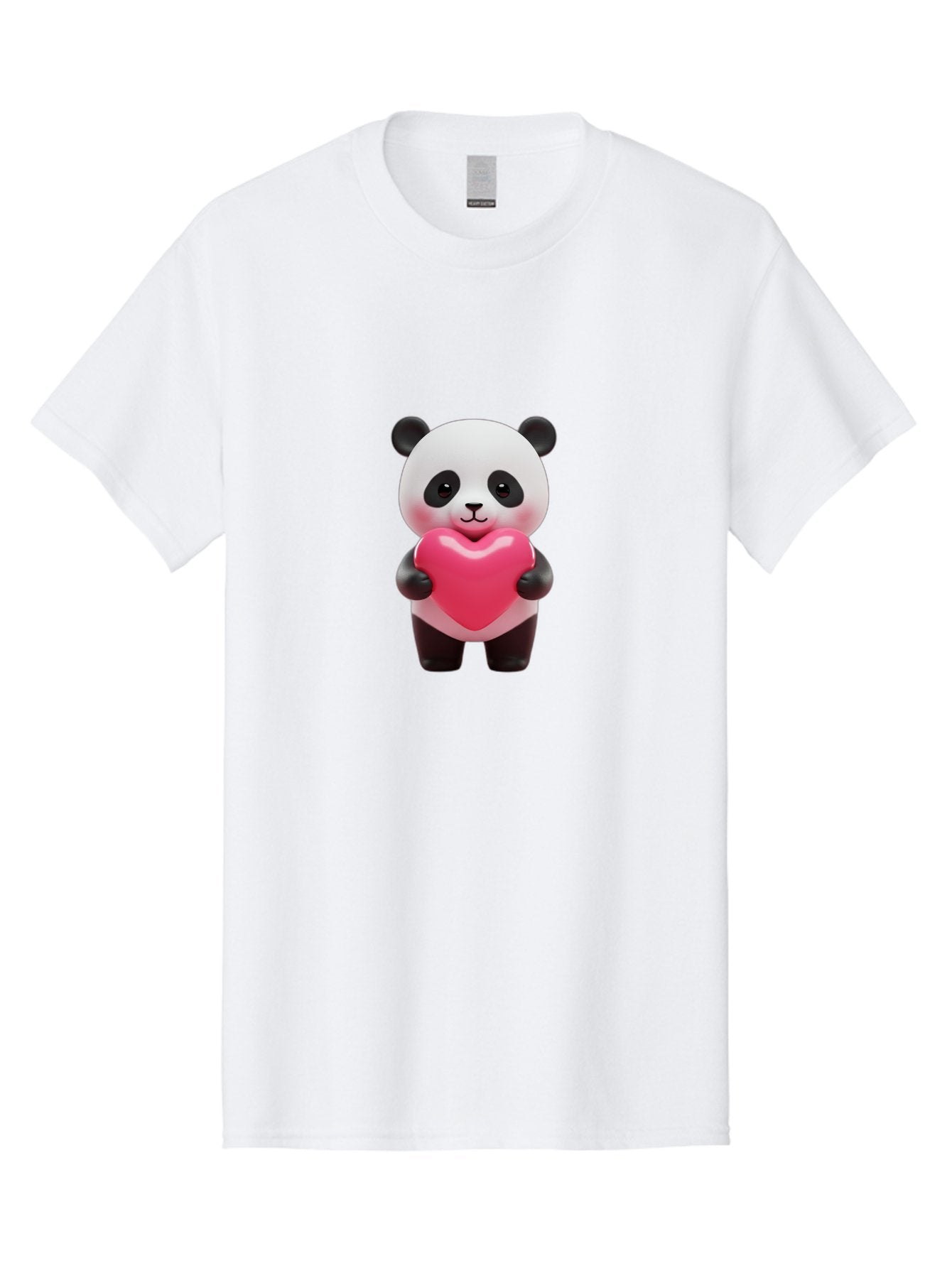 Panda-Hugging-Heart Men'S Graphic Tee, 100% Cotton, Comfortable Casual Summer Wear, Machine Washable, Cute Panda Holding Heart, Adorable Cartoon Character, Pink Heart Symbol, Love And Affection, Black And White Panda Bear, Bae602