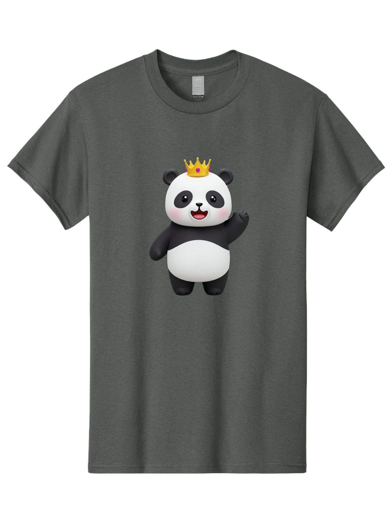 Panda-King Men'S Graphic Tee, 100% Cotton, Comfortable Casual Summer Wear, Machine Washable, Cartoon Panda Bear, Waving Gesture, Golden Crown, Royal Treatment, Cute Expression, Adorable Character, 3D Illustration, Panda With Crown, Bae603 12