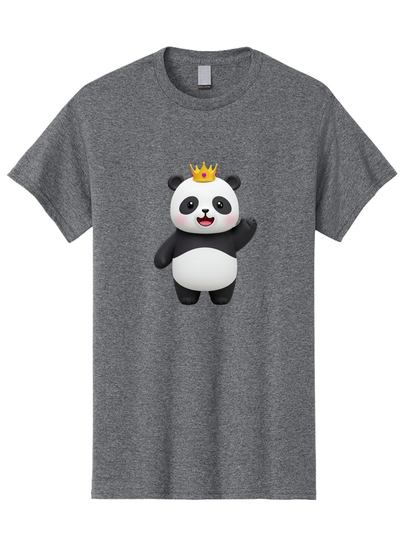 Panda-King Men'S Graphic Tee, 100% Cotton, Comfortable Casual Summer Wear, Machine Washable, Cartoon Panda Bear, Waving Gesture, Golden Crown, Royal Treatment, Cute Expression, Adorable Character, 3D Illustration, Panda With Crown, Bae603 15
