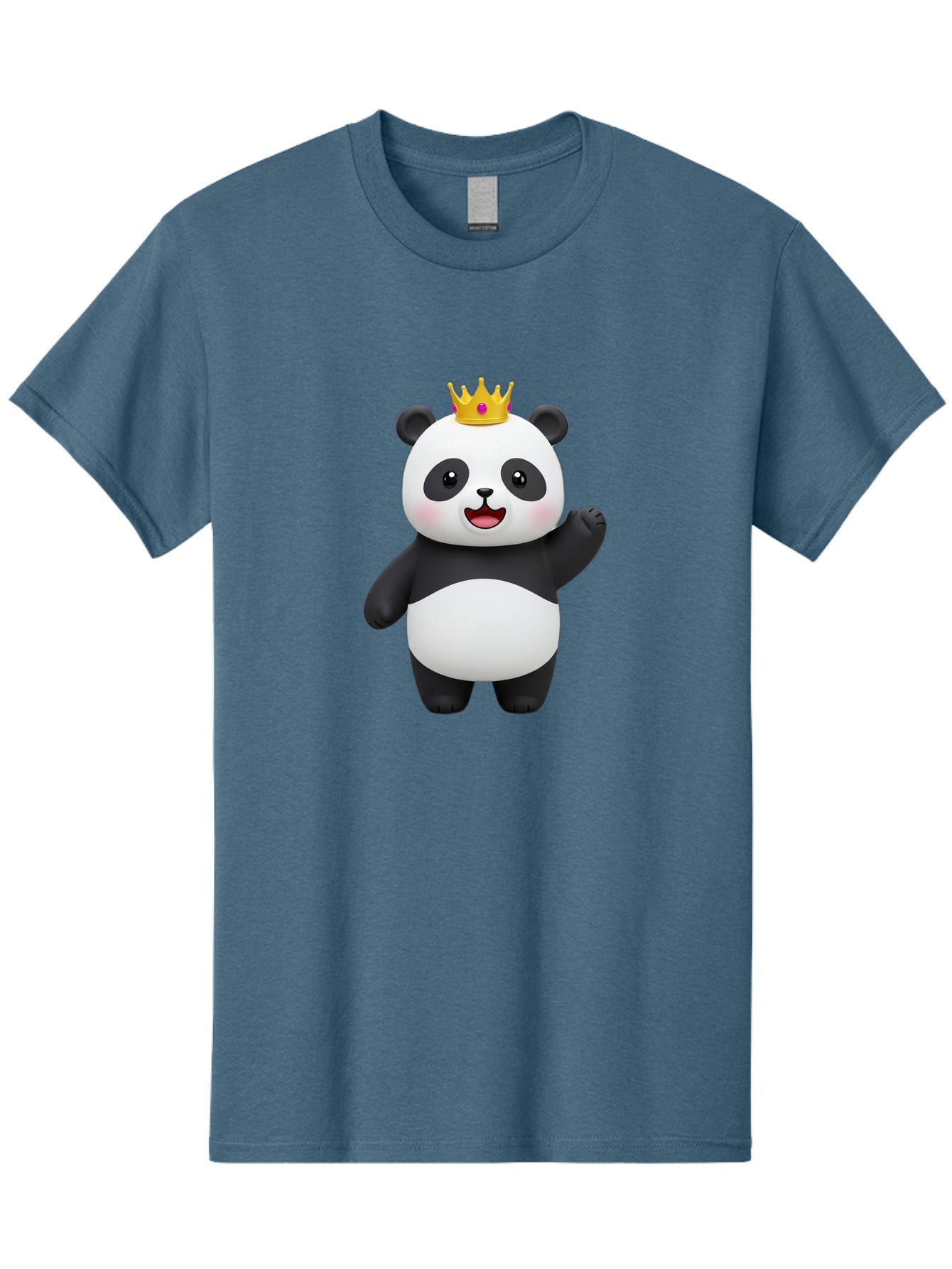 Panda-King Men'S Graphic Tee, 100% Cotton, Comfortable Casual Summer Wear, Machine Washable, Cartoon Panda Bear, Waving Gesture, Golden Crown, Royal Treatment, Cute Expression, Adorable Character, 3D Illustration, Panda With Crown, Bae603 9