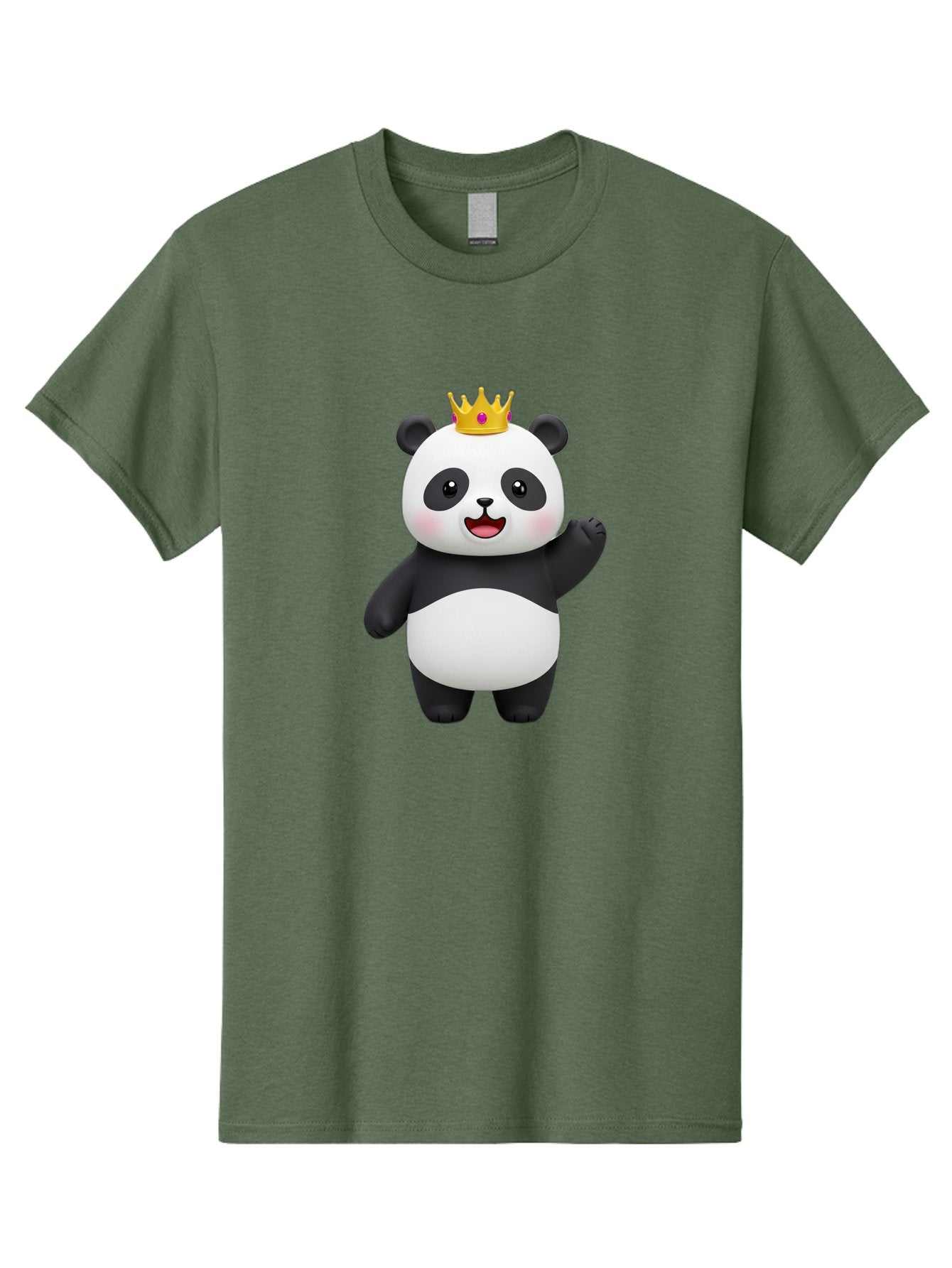 Panda-King Men'S Graphic Tee, 100% Cotton, Comfortable Casual Summer Wear, Machine Washable, Cartoon Panda Bear, Waving Gesture, Golden Crown, Royal Treatment, Cute Expression, Adorable Character, 3D Illustration, Panda With Crown, Bae603 3