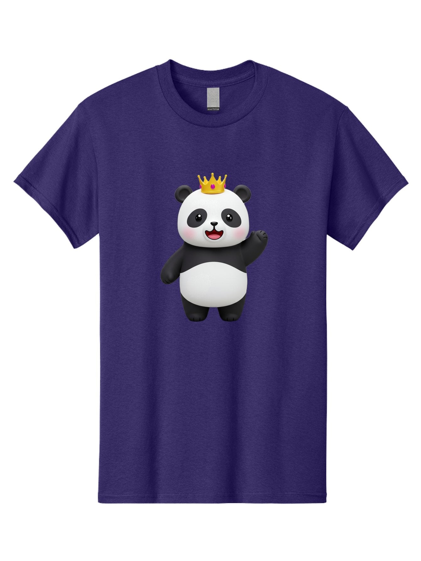 Panda-King Men'S Graphic Tee, 100% Cotton, Comfortable Casual Summer Wear, Machine Washable, Cartoon Panda Bear, Waving Gesture, Golden Crown, Royal Treatment, Cute Expression, Adorable Character, 3D Illustration, Panda With Crown, Bae603 11