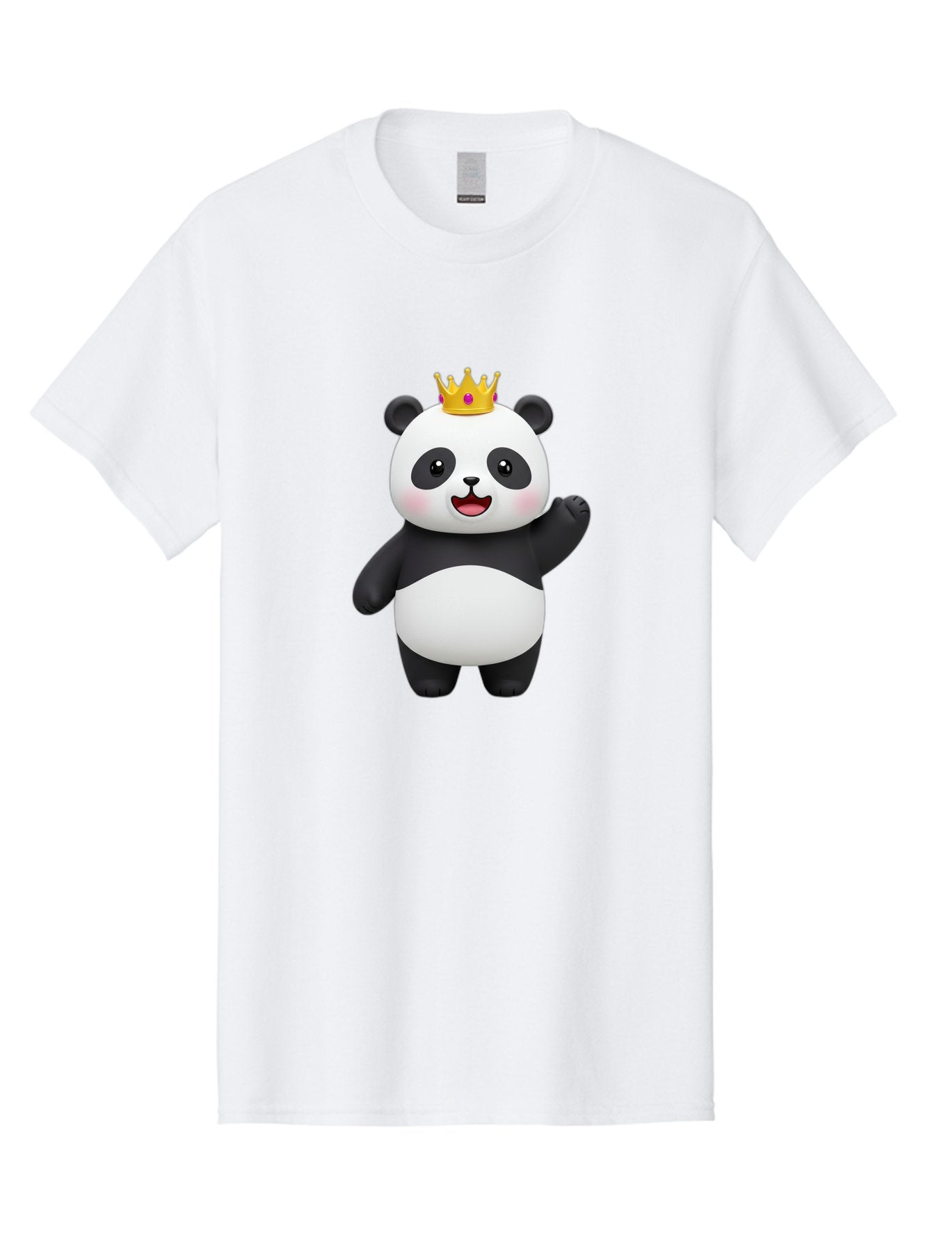 Panda-King Men'S Graphic Tee, 100% Cotton, Comfortable Casual Summer Wear, Machine Washable, Cartoon Panda Bear, Waving Gesture, Golden Crown, Royal Treatment, Cute Expression, Adorable Character, 3D Illustration, Panda With Crown, Bae603 6