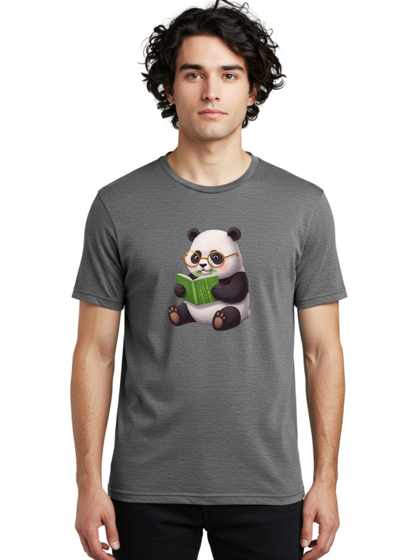 Panda-Reading Men'S Graphic Tee, 100% Cotton, Comfortable Casual Summer Wear, Machine Washable, Cartoon Panda, Reading A Book, Glasses, Cute Animal, Bamboo, Playful Illustration, Relaxed Atmosphere, Fun Character, Adorable Bae604 20