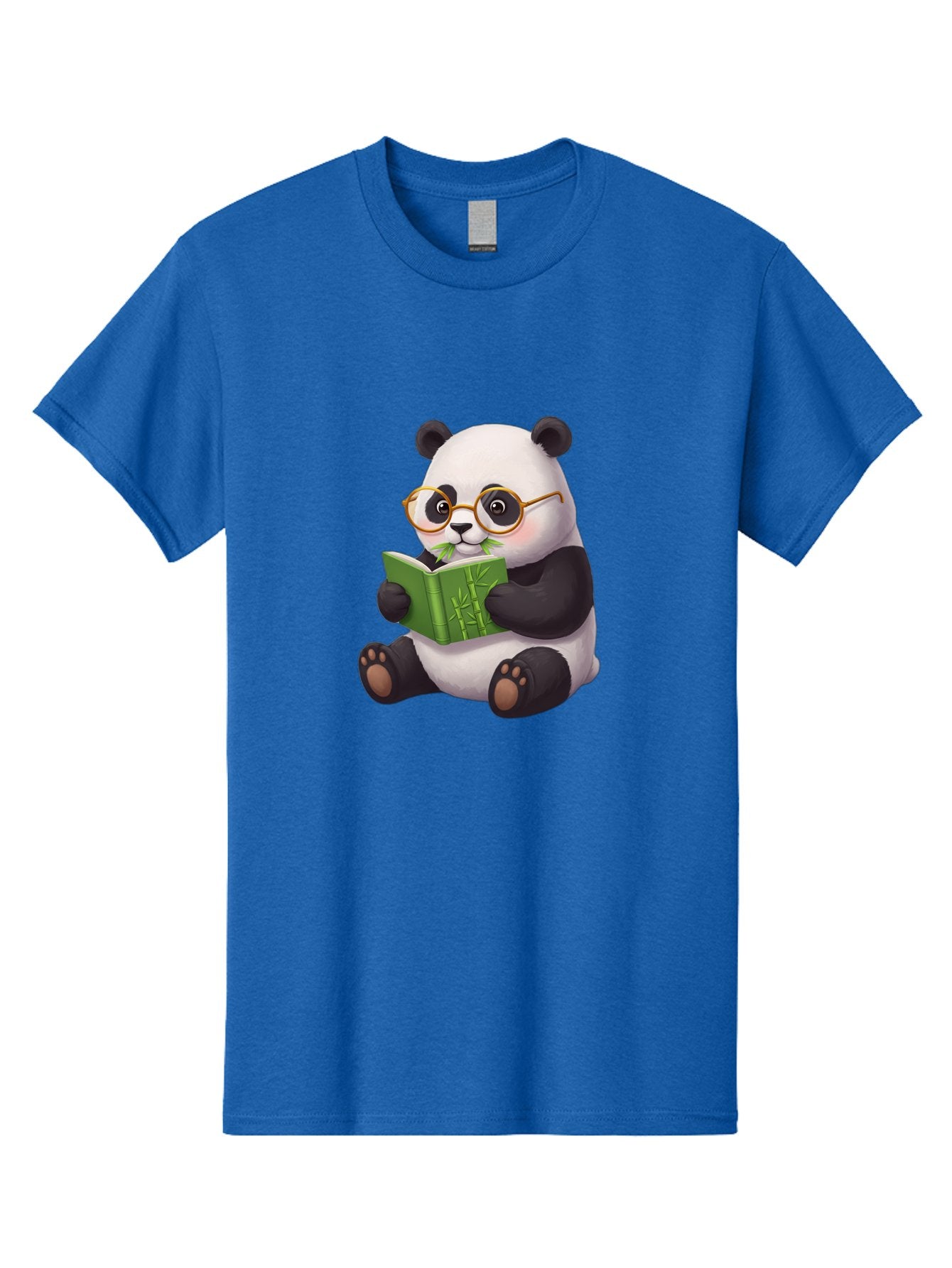 Panda-Reading Men'S Graphic Tee, 100% Cotton, Comfortable Casual Summer Wear, Machine Washable, Cartoon Panda, Reading A Book, Glasses, Cute Animal, Bamboo, Playful Illustration, Relaxed Atmosphere, Fun Character, Adorable Bae604