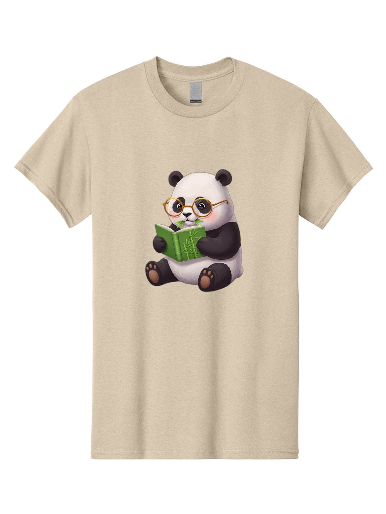 Panda-Reading Men'S Graphic Tee, 100% Cotton, Comfortable Casual Summer Wear, Machine Washable, Cartoon Panda, Reading A Book, Glasses, Cute Animal, Bamboo, Playful Illustration, Relaxed Atmosphere, Fun Character, Adorable Bae604 5