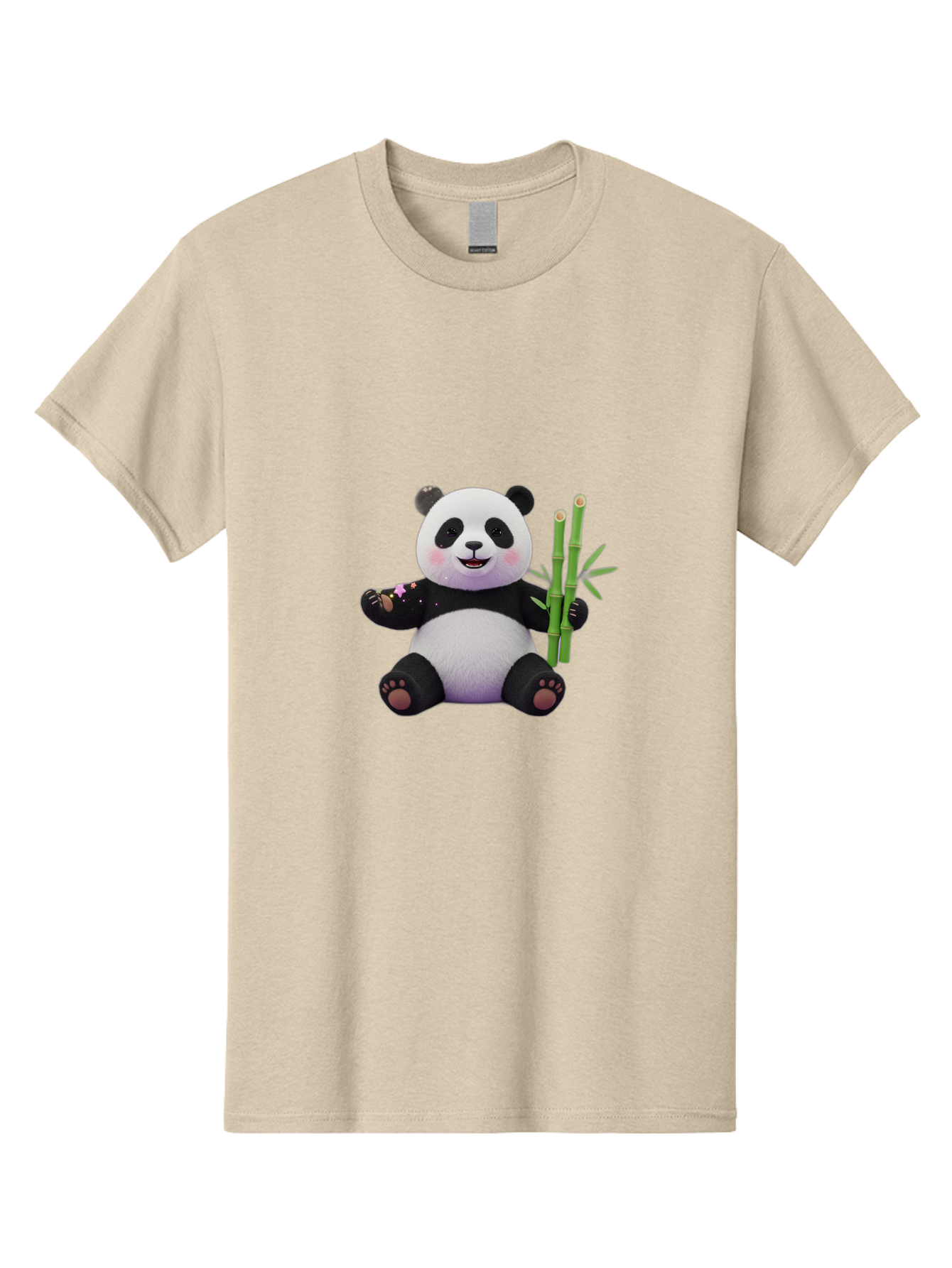 Panda-With-Bamboo-1 Men'S Graphic Tee, 100% Cotton, Comfortable Casual Summer Wear, Machine Washable, Cartoon Panda, Adorable Bear, Black And White Fur, Cute Expression, Bamboo Shoots, Sushi Roll, Funny Character, Playful Design, Kawaii Style Bae606