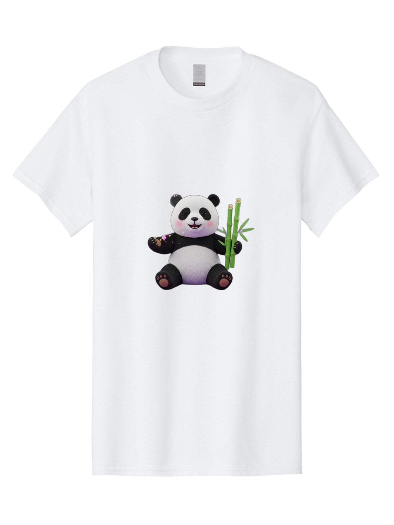 Panda-With-Bamboo-1 Men'S Graphic Tee, 100% Cotton, Comfortable Casual Summer Wear, Machine Washable, Cartoon Panda, Adorable Bear, Black And White Fur, Cute Expression, Bamboo Shoots, Sushi Roll, Funny Character, Playful Design, Kawaii Style Bae606