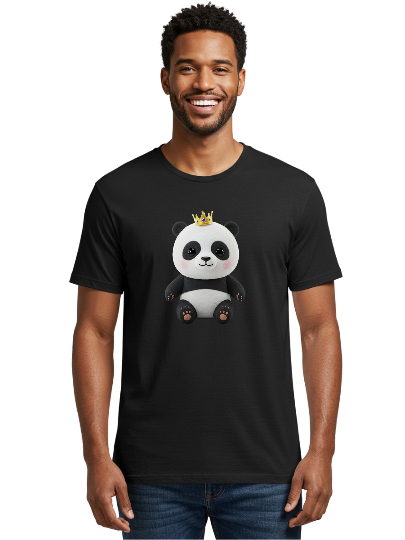 Panda-With-Crown-1 Men'S Graphic Tee, 100% Cotton, Comfortable Casual Summer Wear, Machine Washable, Cute Panda Bear, Plush Toy, Crown On Head, Adorable Face, Soft Toy, Black And White Panda, Crown Jewel, Royal Treatment, Baby Panda, Bae608 28