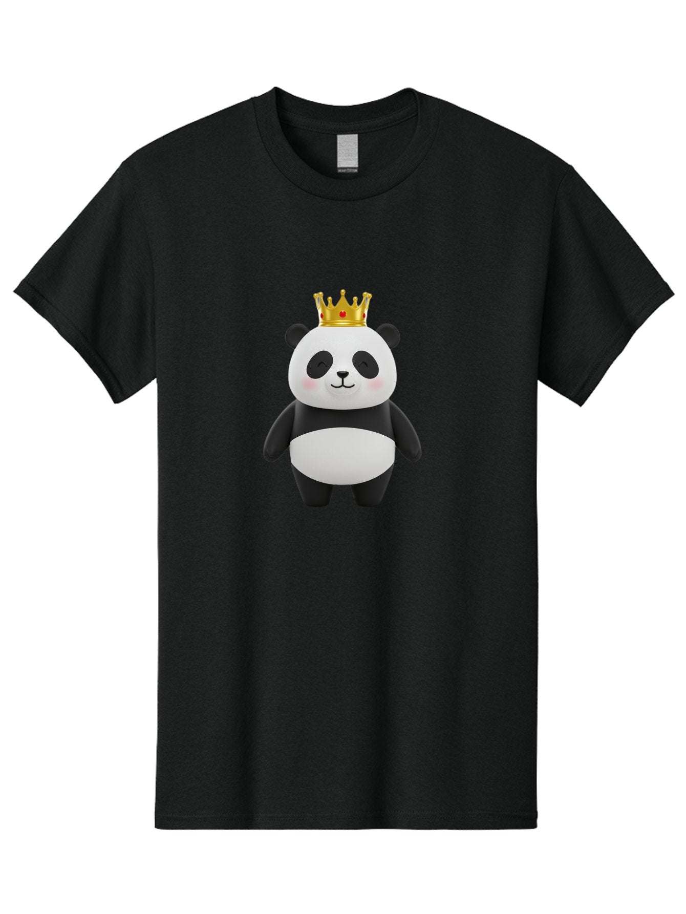 Panda-With-Crown-2 Men'S Graphic Tee, 100% Cotton, Comfortable Casual Summer Wear, Machine Washable, Cute Panda, Cartoon Panda, Panda Bear, Gold Crown, Royal Treatment, Kawaii Style, Adorable Animal, Smiling Face, Black And White Fur, Bae609 7