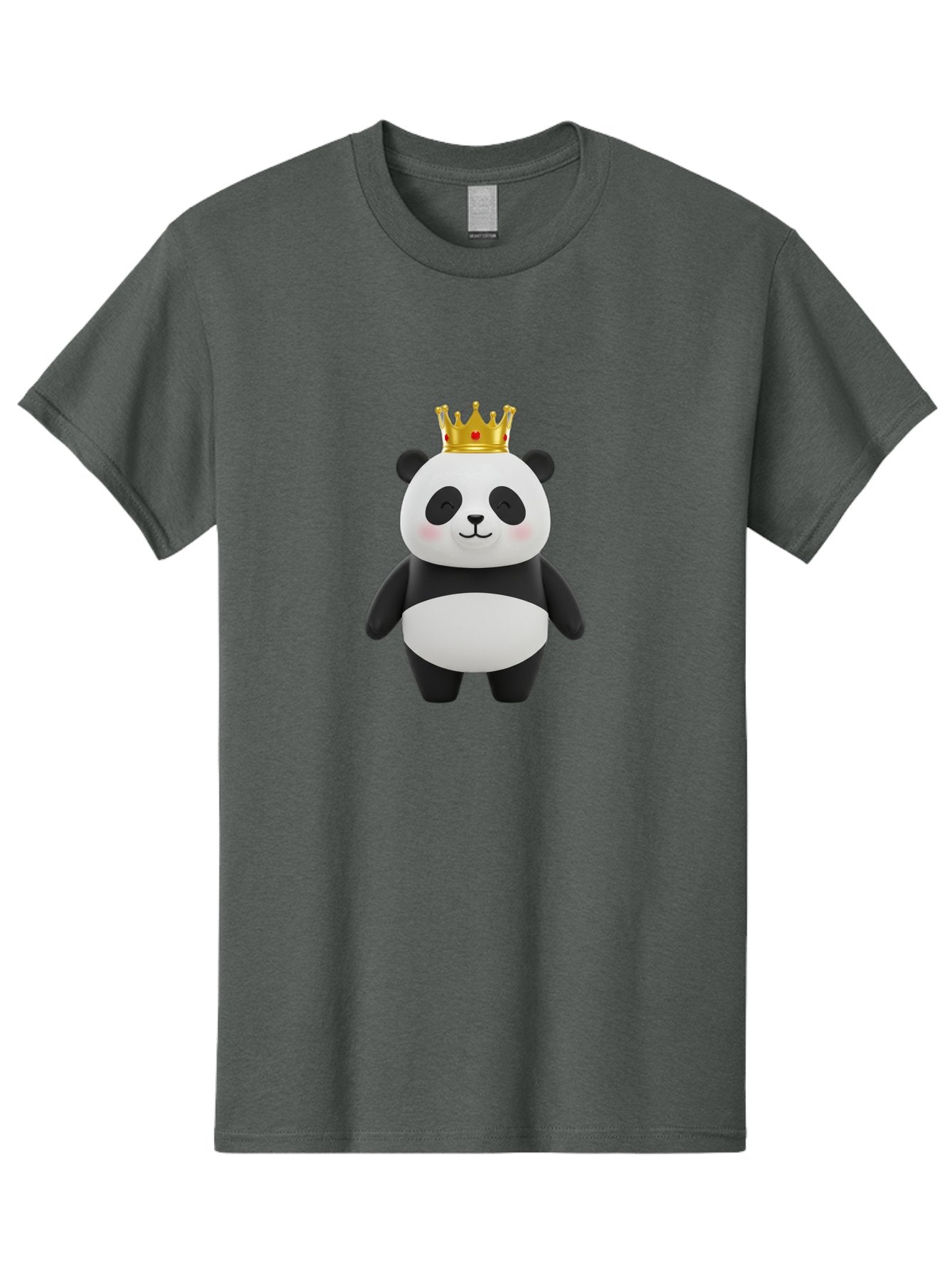 Panda-With-Crown-2 Men'S Graphic Tee, 100% Cotton, Comfortable Casual Summer Wear, Machine Washable, Cute Panda, Cartoon Panda, Panda Bear, Gold Crown, Royal Treatment, Kawaii Style, Adorable Animal, Smiling Face, Black And White Fur, Bae609 11