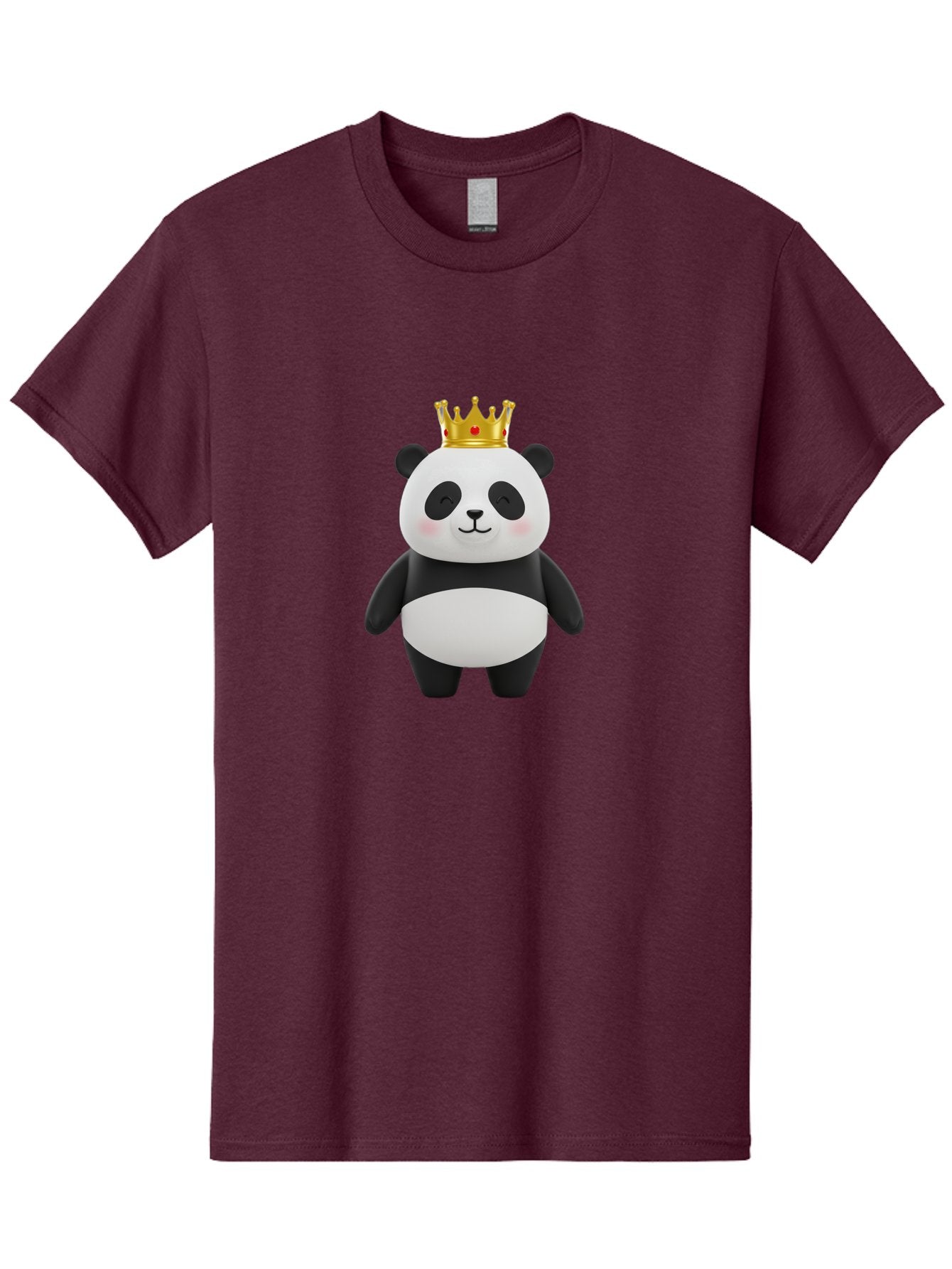 Panda-With-Crown-2 Men'S Graphic Tee, 100% Cotton, Comfortable Casual Summer Wear, Machine Washable, Cute Panda, Cartoon Panda, Panda Bear, Gold Crown, Royal Treatment, Kawaii Style, Adorable Animal, Smiling Face, Black And White Fur, Bae609 15