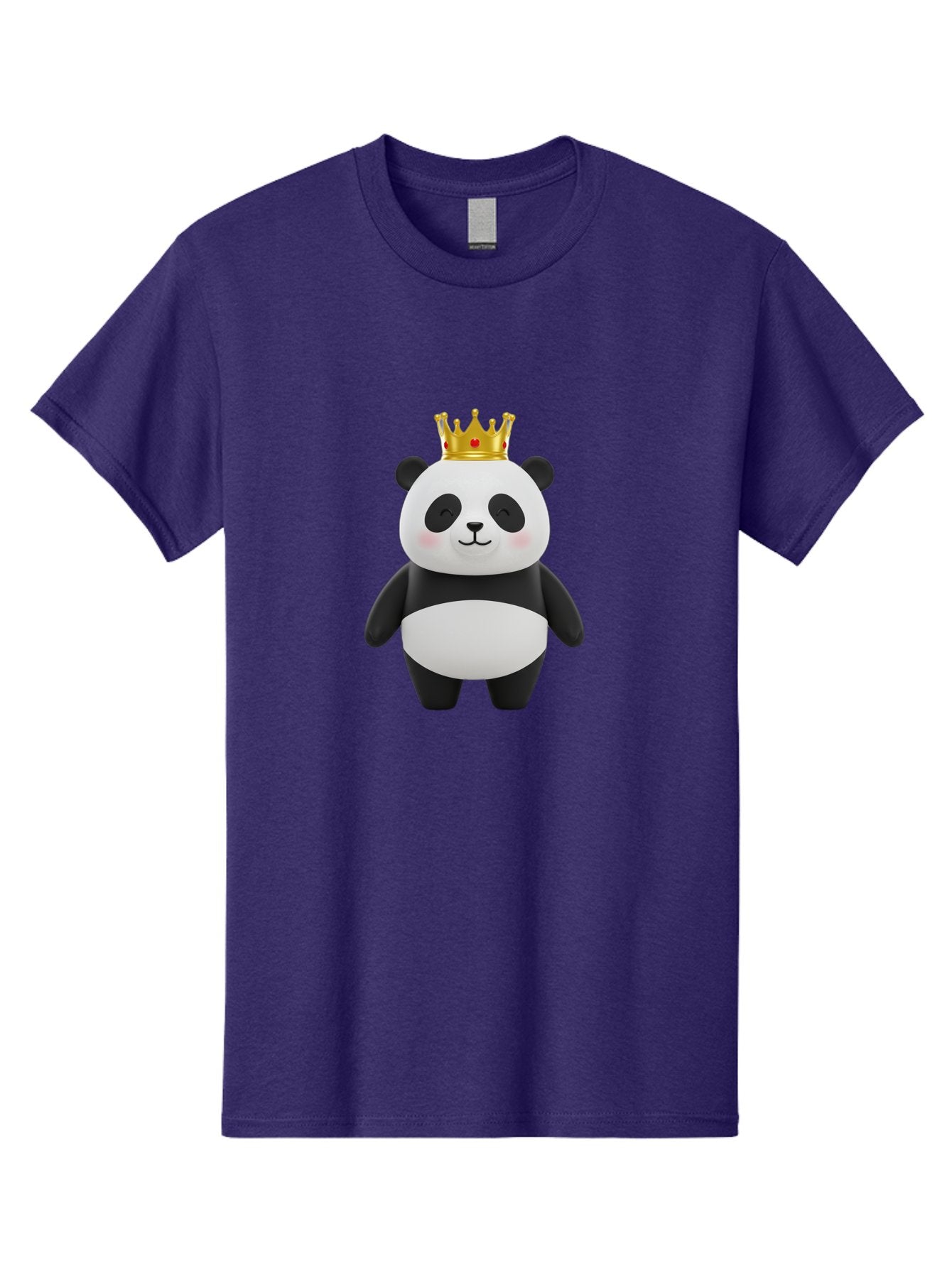 Panda-With-Crown-2 Men'S Graphic Tee, 100% Cotton, Comfortable Casual Summer Wear, Machine Washable, Cute Panda, Cartoon Panda, Panda Bear, Gold Crown, Royal Treatment, Kawaii Style, Adorable Animal, Smiling Face, Black And White Fur, Bae609