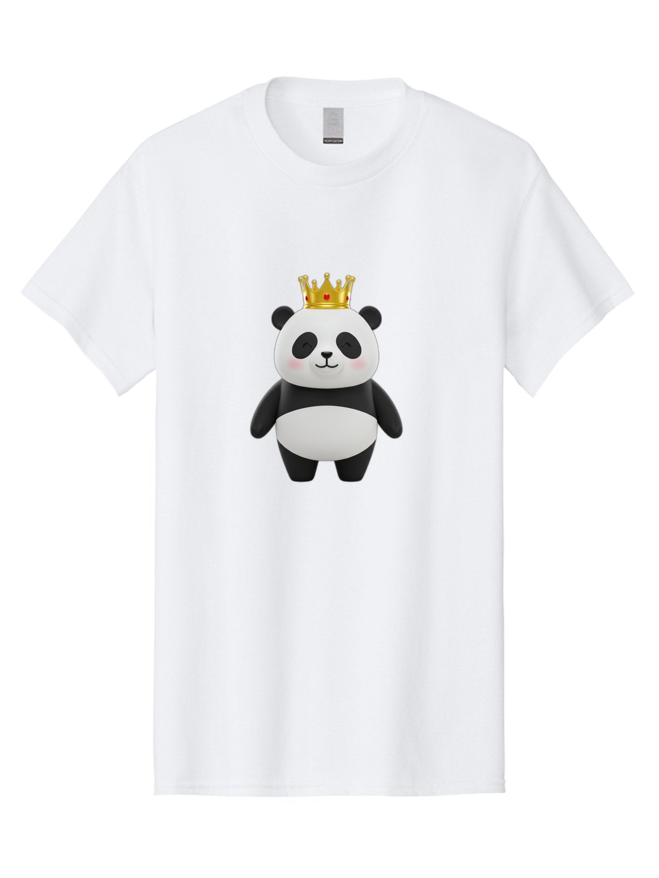 Panda-With-Crown-2 Men'S Graphic Tee, 100% Cotton, Comfortable Casual Summer Wear, Machine Washable, Cute Panda, Cartoon Panda, Panda Bear, Gold Crown, Royal Treatment, Kawaii Style, Adorable Animal, Smiling Face, Black And White Fur, Bae609 3