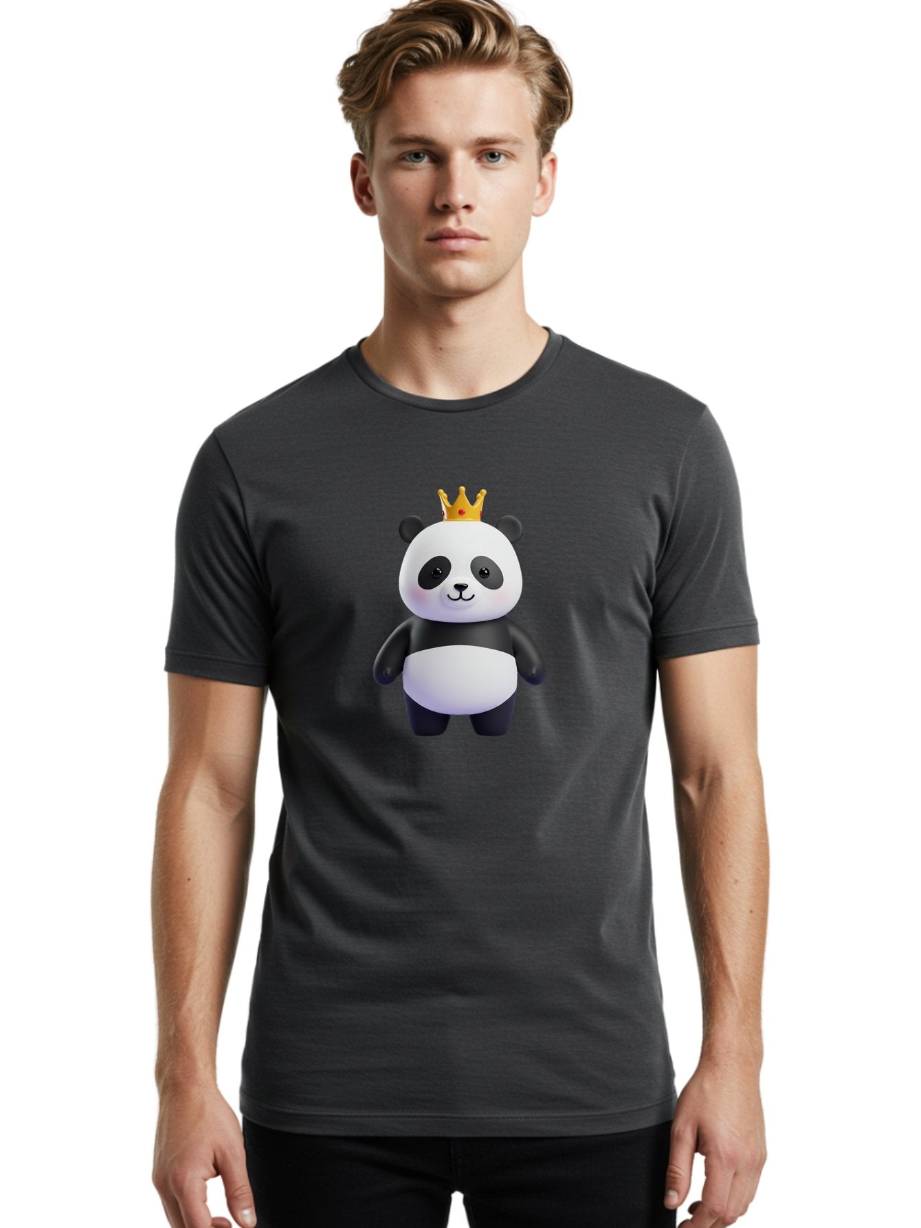 Panda-With-Crown-3 Men'S Graphic Tee, 100% Cotton, Comfortable Casual Summer Wear, Machine Washable, Cartoon Panda Bear, Cute Illustration, Panda With Crown, Golden Crown, Kawaii Character, Adorable Animal, Black And White Panda, Funny Panda, Bae610 29