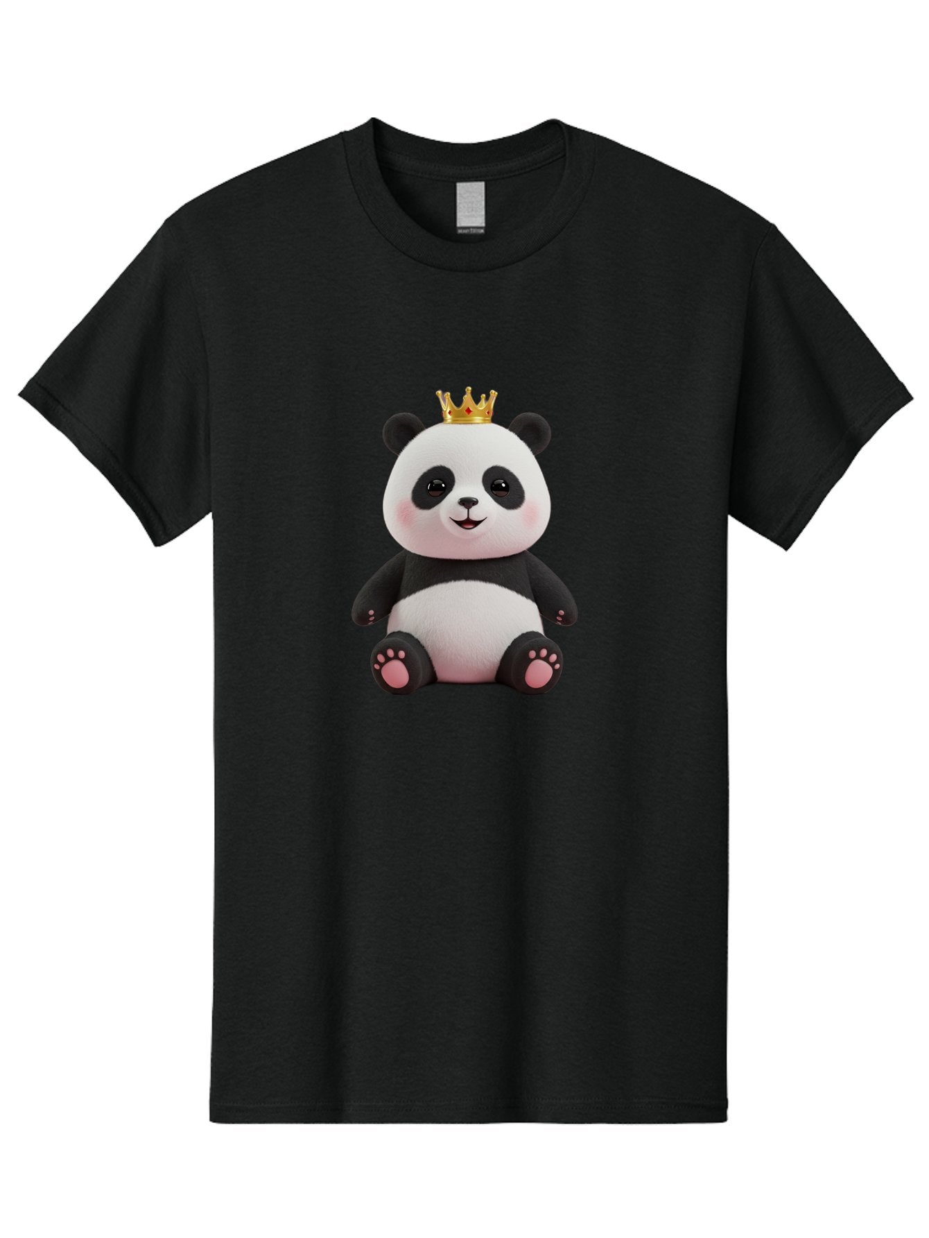 Panda-With-Crown-8 Men'S Graphic Tee, 100% Cotton, Comfortable Casual Summer Wear, Machine Washable, Cute Panda Bear, Plush Toy, Cartoon Character, Royal Crown, Black And White Fur, Smiling Face, Adorable Expression, Kawaii Style, Funny Animal Bae615 3