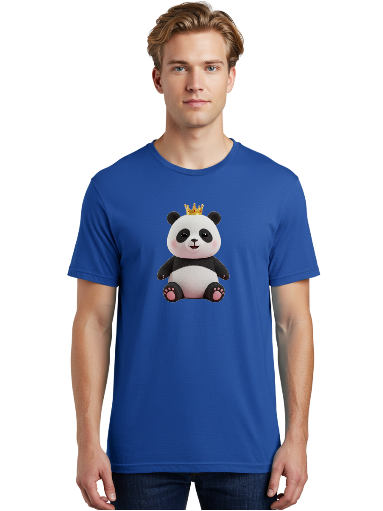 Panda-With-Crown-8 Men'S Graphic Tee, 100% Cotton, Comfortable Casual Summer Wear, Machine Washable, Cute Panda Bear, Plush Toy, Cartoon Character, Royal Crown, Black And White Fur, Smiling Face, Adorable Expression, Kawaii Style, Funny Animal Bae615 26