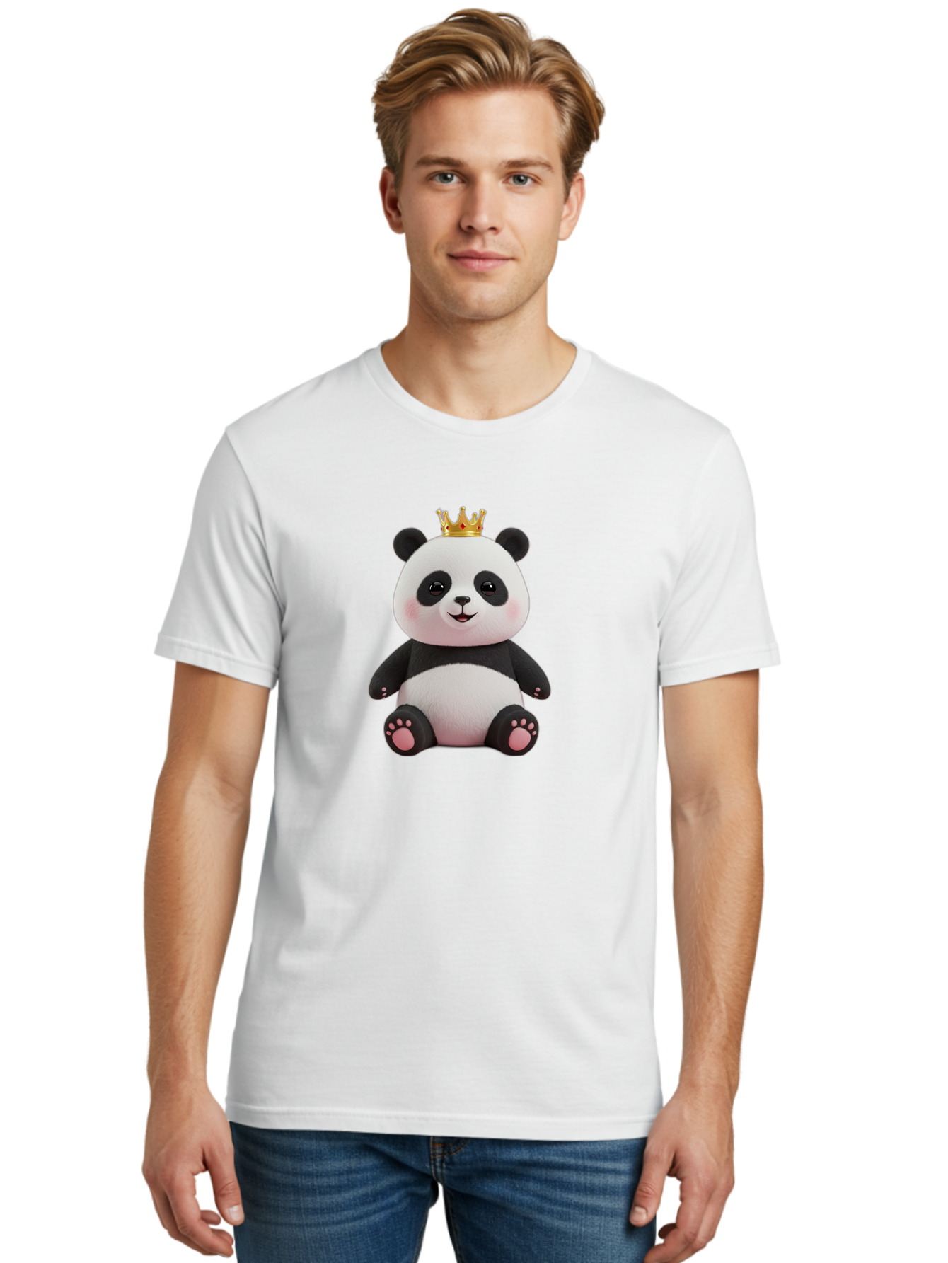 Panda-With-Crown-8 Men'S Graphic Tee, 100% Cotton, Comfortable Casual Summer Wear, Machine Washable, Cute Panda Bear, Plush Toy, Cartoon Character, Royal Crown, Black And White Fur, Smiling Face, Adorable Expression, Kawaii Style, Funny Animal Bae615 17