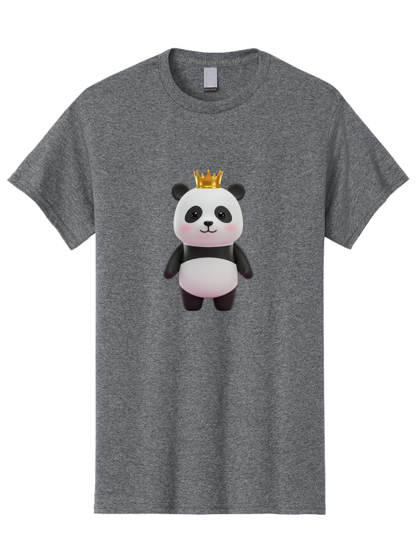 Panda-With-Crown Men'S Graphic Tee, 100% Cotton, Comfortable Casual Summer Wear, Machine Washable, Cute Panda Bear, Cartoon Character, Golden Crown, Kawaii, Adorable, Stuffed Animal, Plush Toy, Royalty, Regal, Black And White Bae616
