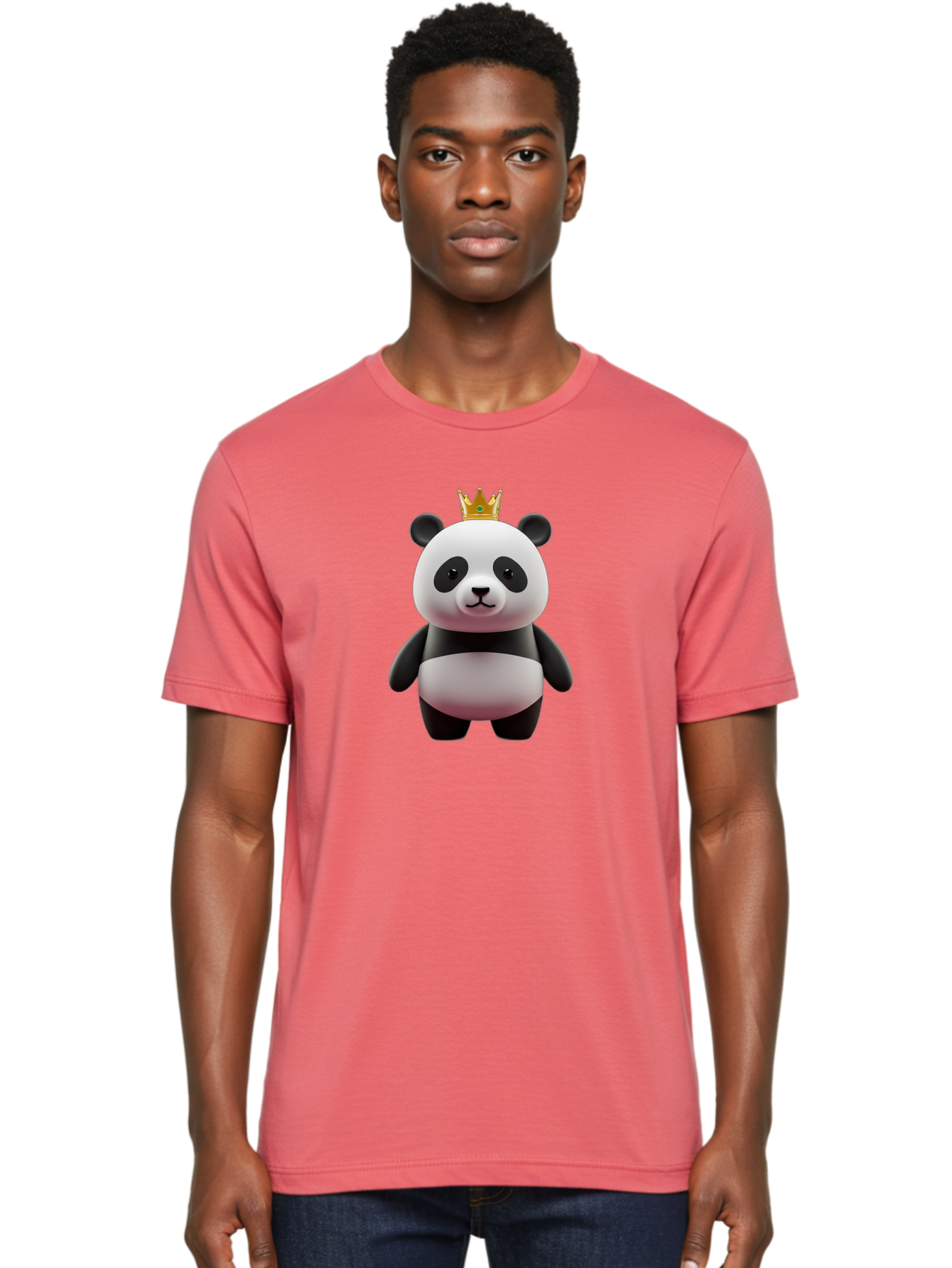 Panda-With-Gold-Crown Men'S Graphic Tee, 100% Cotton, Comfortable Casual Summer Wear, Machine Washable, Cartoon Panda, Panda Bear, Cute Animal, Crown On Head, Royal Treatment, Adorable Creature, Funny Character, 3D Illustration, Bae618 24