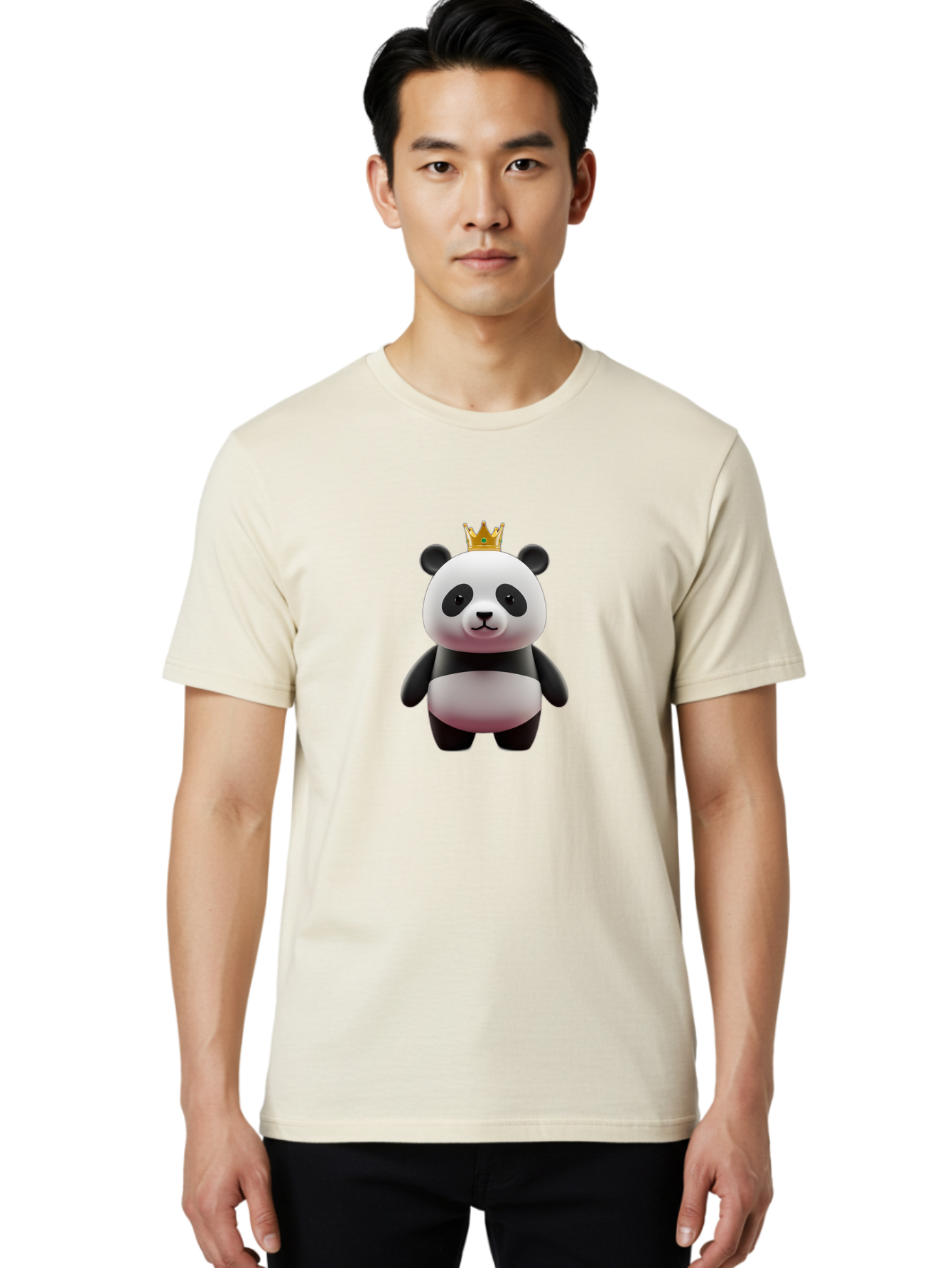 Panda-With-Gold-Crown Men'S Graphic Tee, 100% Cotton, Comfortable Casual Summer Wear, Machine Washable, Cartoon Panda, Panda Bear, Cute Animal, Crown On Head, Royal Treatment, Adorable Creature, Funny Character, 3D Illustration, Bae618 20