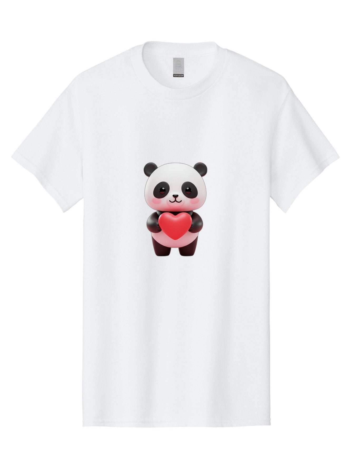 Panda-With-Heart-1 Men'S Graphic Tee, 100% Cotton, Comfortable Casual Summer Wear, Machine Washable, Cartoon Panda, Red Heart, Cute Animal, Love Symbol, Adorable Character, 3D Illustration, Panda Bear, Heart Shape, Love Expression, Kawaii Art Bae619 6