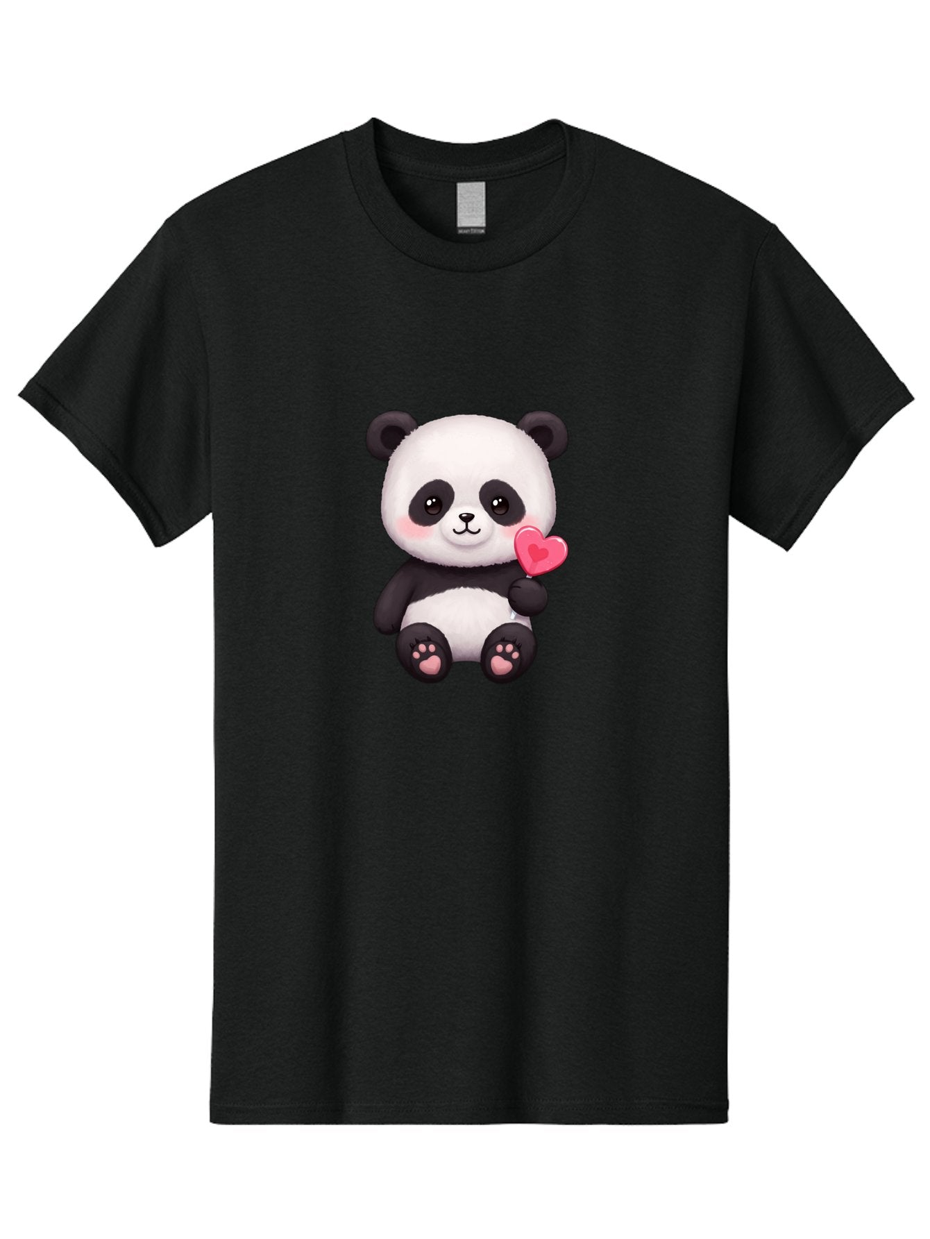Panda-With-Heart-2 Men'S Graphic Tee, 100% Cotton, Comfortable Casual Summer Wear, Machine Washable, Cute Panda Bear, Holding Heart, Adorable Animal, Cartoon Character, Pink Heart, Love Symbol, Kawaii Illustration, Fuzzy Texture, Bae620 15