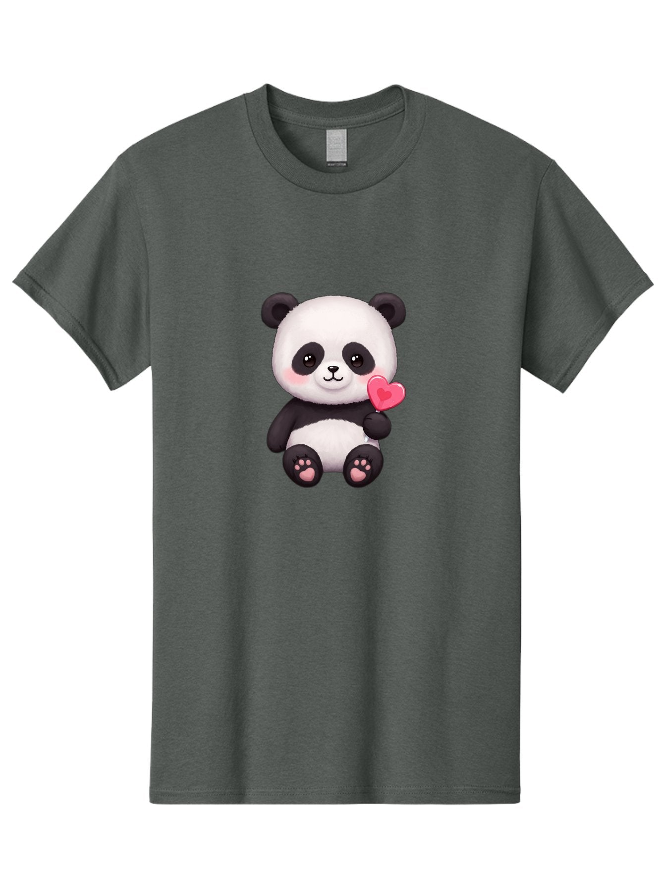 Panda-With-Heart-2 Men'S Graphic Tee, 100% Cotton, Comfortable Casual Summer Wear, Machine Washable, Cute Panda Bear, Holding Heart, Adorable Animal, Cartoon Character, Pink Heart, Love Symbol, Kawaii Illustration, Fuzzy Texture, Bae620 7