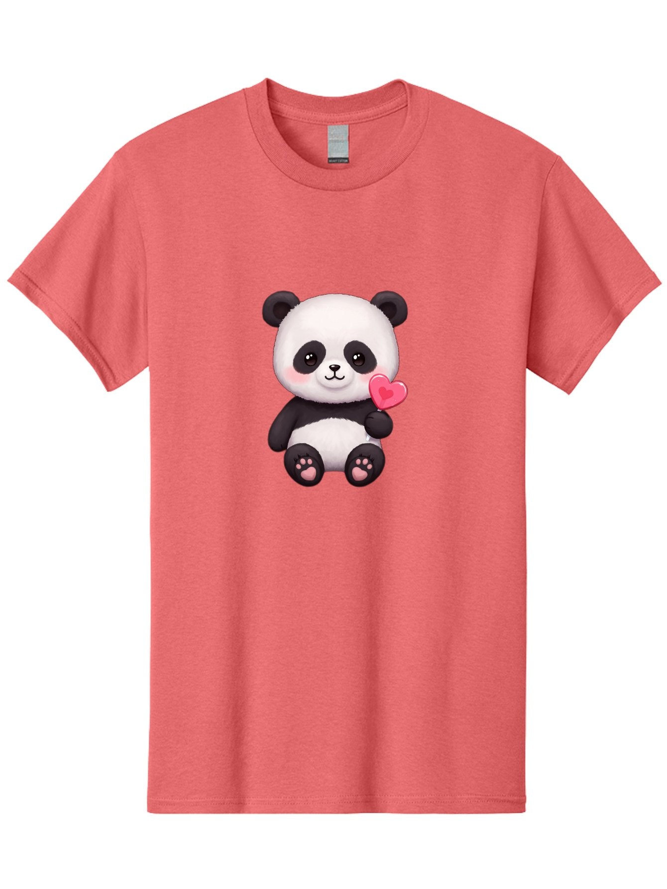 Panda-With-Heart-2 Men'S Graphic Tee, 100% Cotton, Comfortable Casual Summer Wear, Machine Washable, Cute Panda Bear, Holding Heart, Adorable Animal, Cartoon Character, Pink Heart, Love Symbol, Kawaii Illustration, Fuzzy Texture, Bae620 9