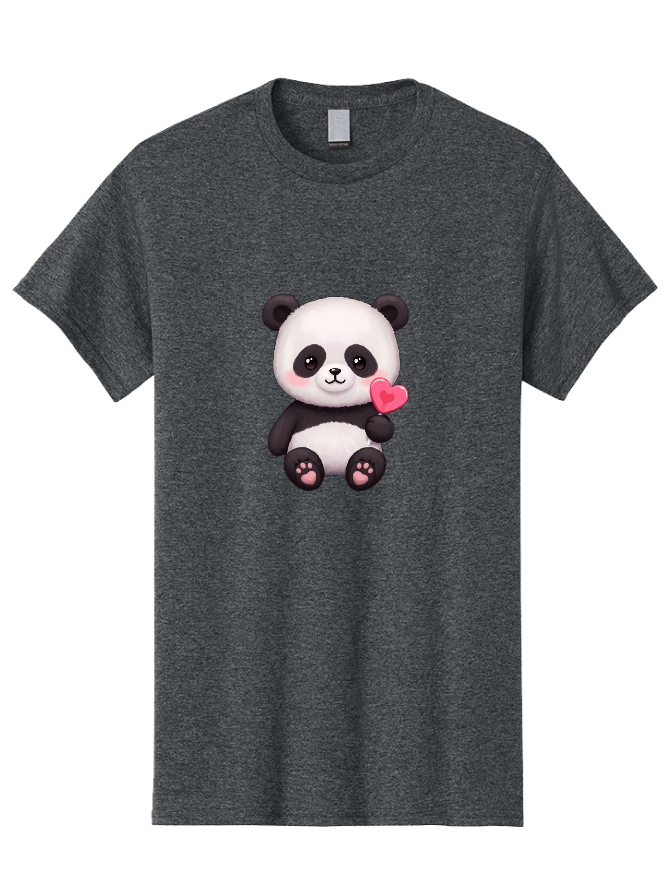 Panda-With-Heart-2 Men'S Graphic Tee, 100% Cotton, Comfortable Casual Summer Wear, Machine Washable, Cute Panda Bear, Holding Heart, Adorable Animal, Cartoon Character, Pink Heart, Love Symbol, Kawaii Illustration, Fuzzy Texture, Bae620