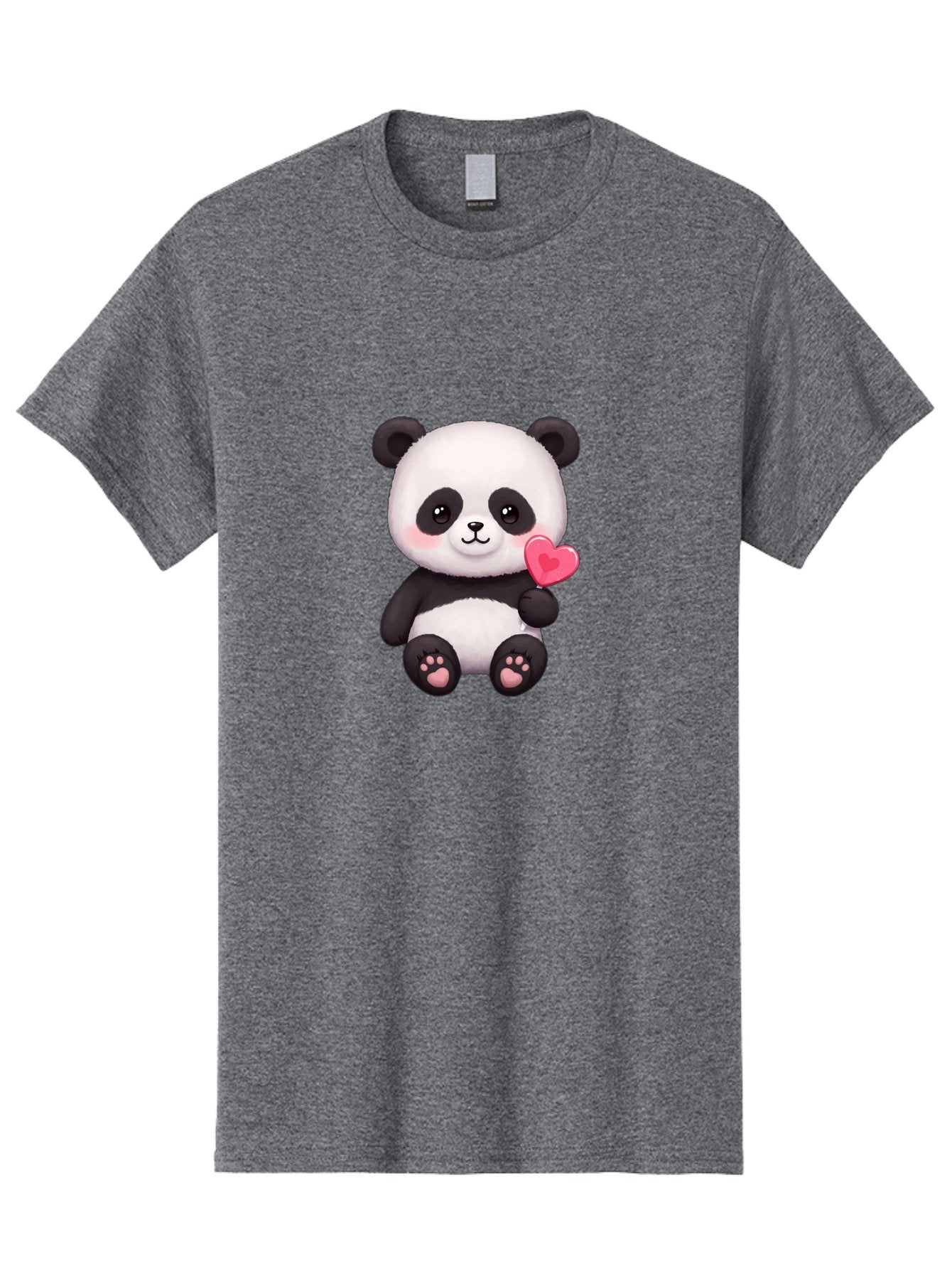 Panda-With-Heart-2 Men'S Graphic Tee, 100% Cotton, Comfortable Casual Summer Wear, Machine Washable, Cute Panda Bear, Holding Heart, Adorable Animal, Cartoon Character, Pink Heart, Love Symbol, Kawaii Illustration, Fuzzy Texture, Bae620 6