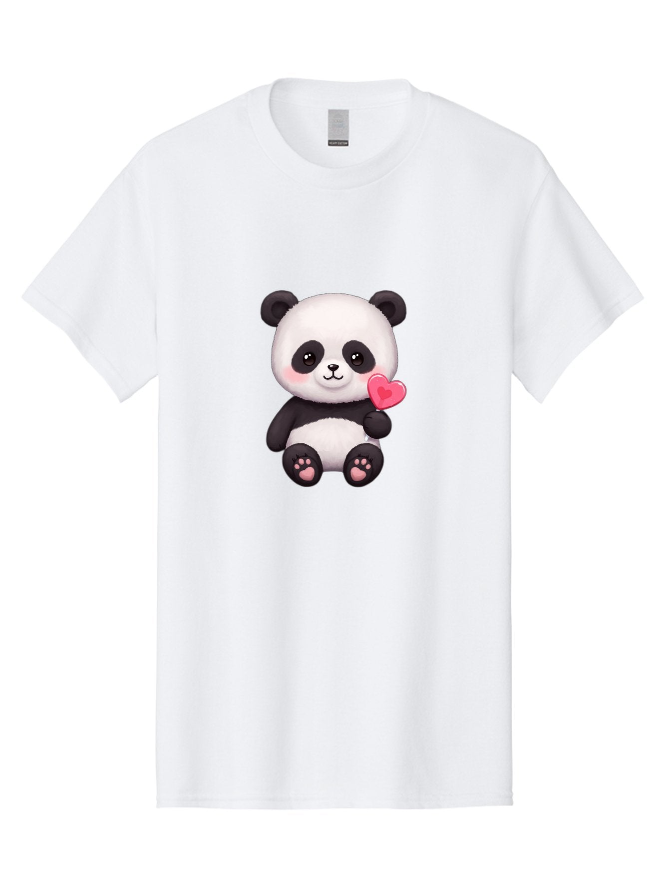 Panda-With-Heart-2 Men'S Graphic Tee, 100% Cotton, Comfortable Casual Summer Wear, Machine Washable, Cute Panda Bear, Holding Heart, Adorable Animal, Cartoon Character, Pink Heart, Love Symbol, Kawaii Illustration, Fuzzy Texture, Bae620 3