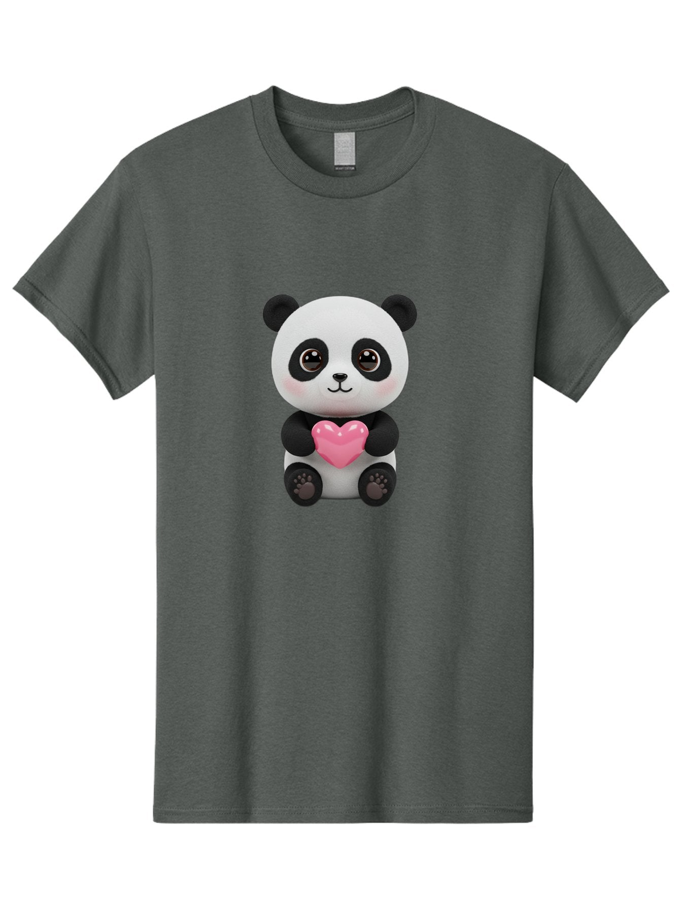 Panda-With-Heart Men'S Graphic Tee, 100% Cotton, Comfortable Casual Summer Wear, Machine Washable, Kawaii Panda Bear, Cute Cartoon Character, Pink Heart Symbol, Adorable Illustration, Love And Affection, Digital Art, Heartwarming Scene, Bae621 4