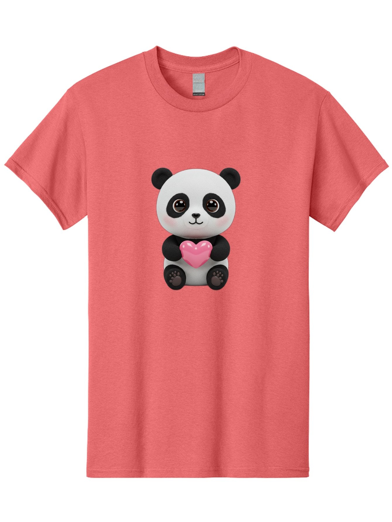 Panda-With-Heart Men'S Graphic Tee, 100% Cotton, Comfortable Casual Summer Wear, Machine Washable, Kawaii Panda Bear, Cute Cartoon Character, Pink Heart Symbol, Adorable Illustration, Love And Affection, Digital Art, Heartwarming Scene, Bae621 5