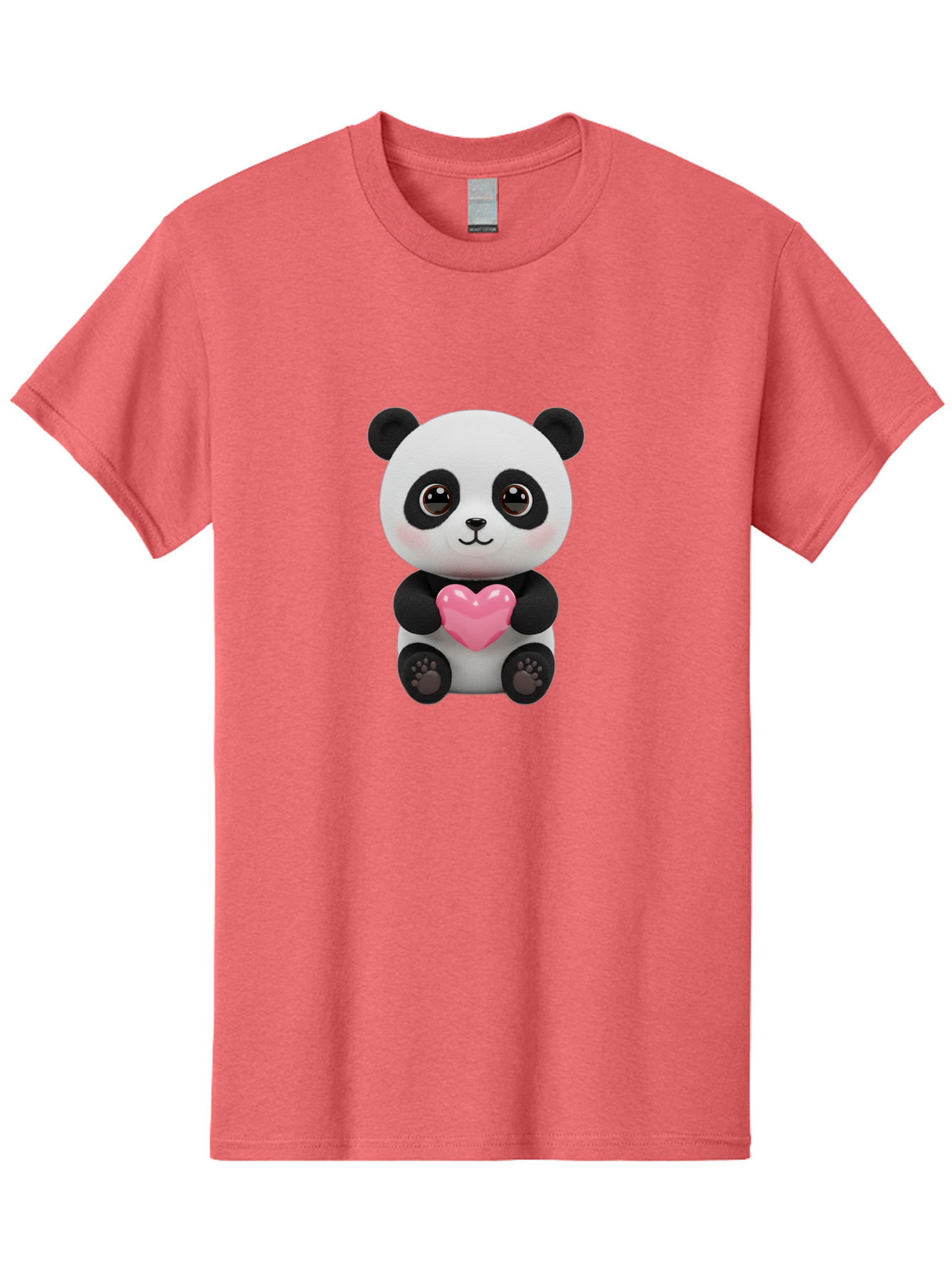 Panda-With-Heart Men'S Graphic Tee, 100% Cotton, Comfortable Casual Summer Wear, Machine Washable, Kawaii Panda Bear, Cute Cartoon Character, Pink Heart Symbol, Adorable Illustration, Love And Affection, Digital Art, Heartwarming Scene, Bae621 8
